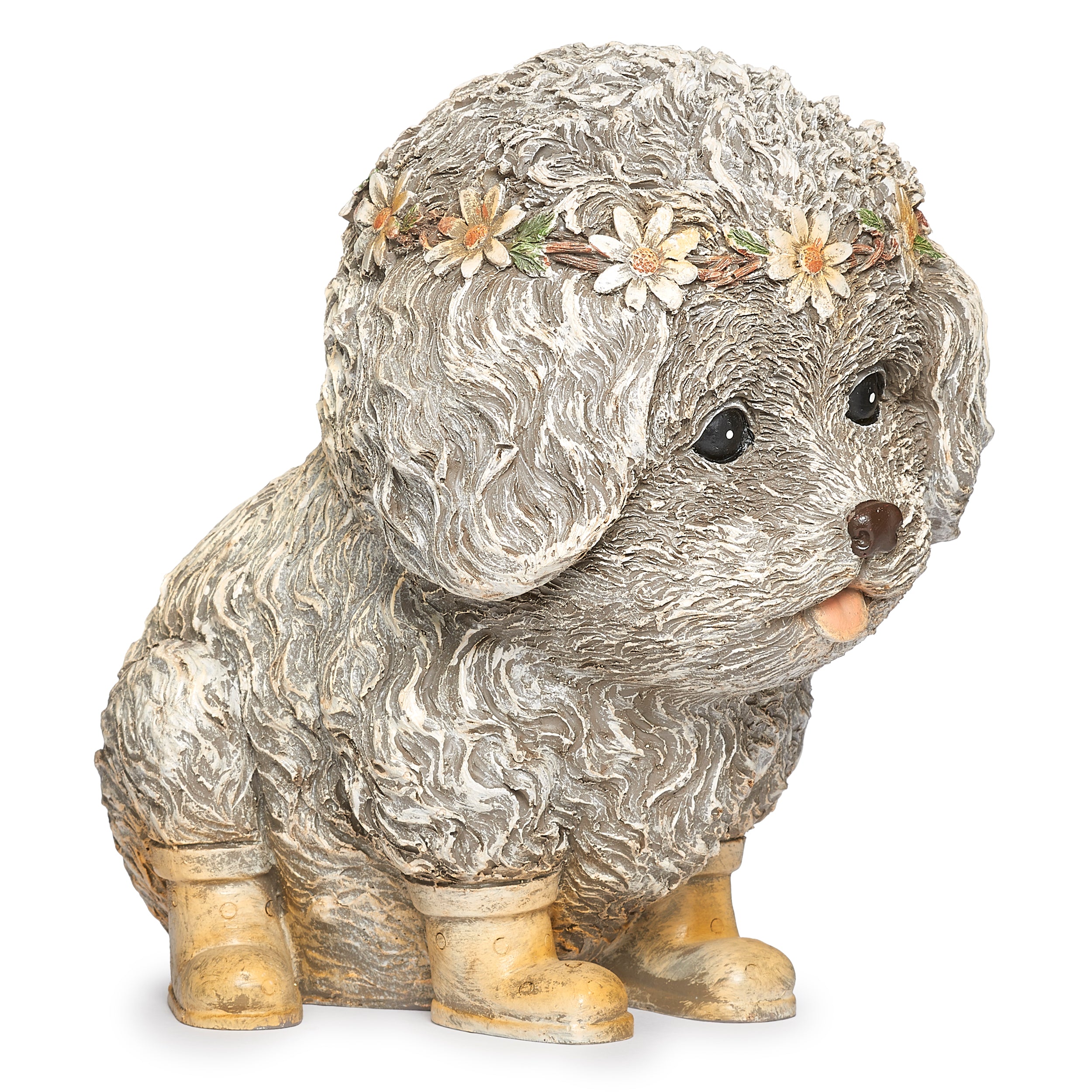 Pudgy Pals Dog in Rain Boots Garden Statue