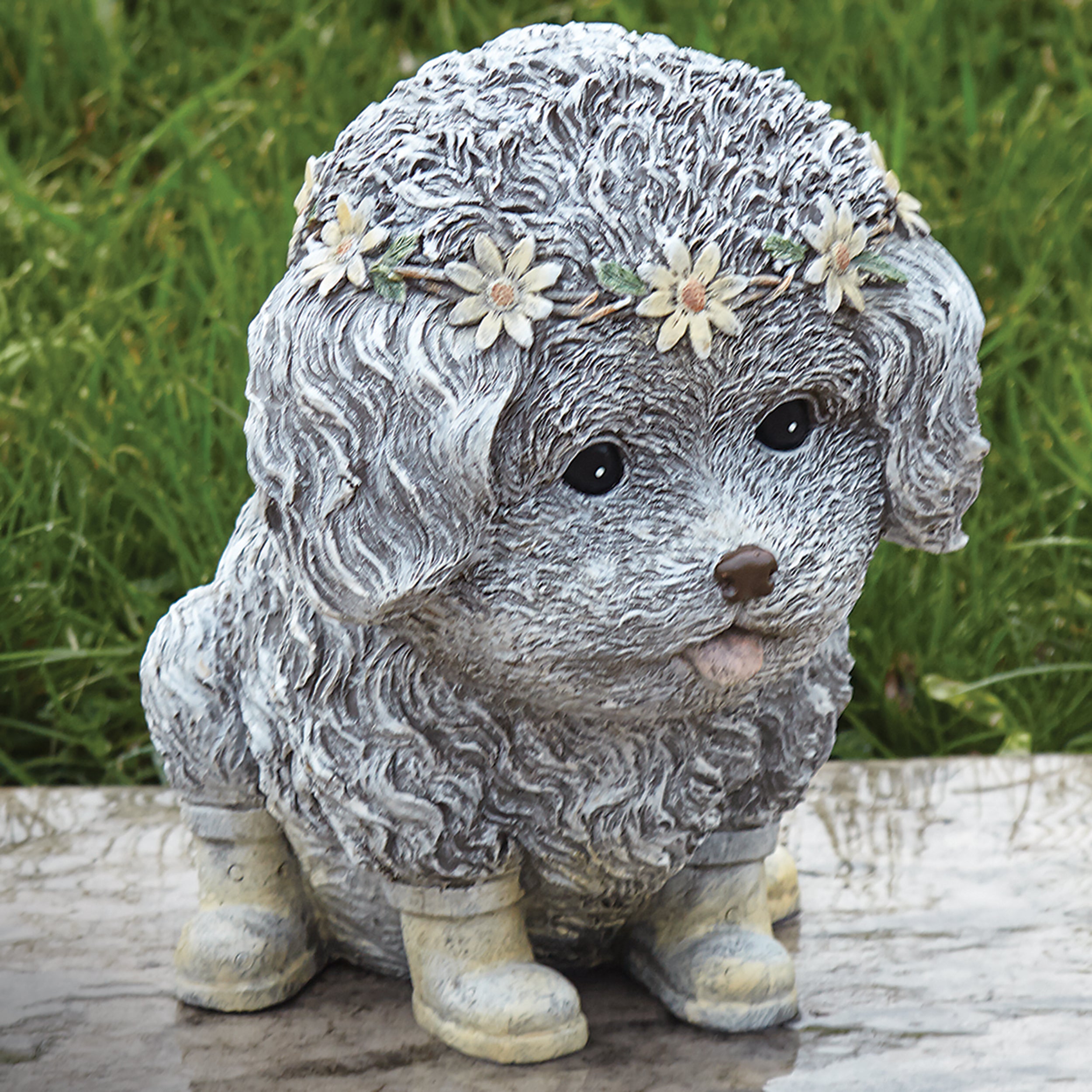 Pudgy Pals Dog in Rain Boots Garden Statue