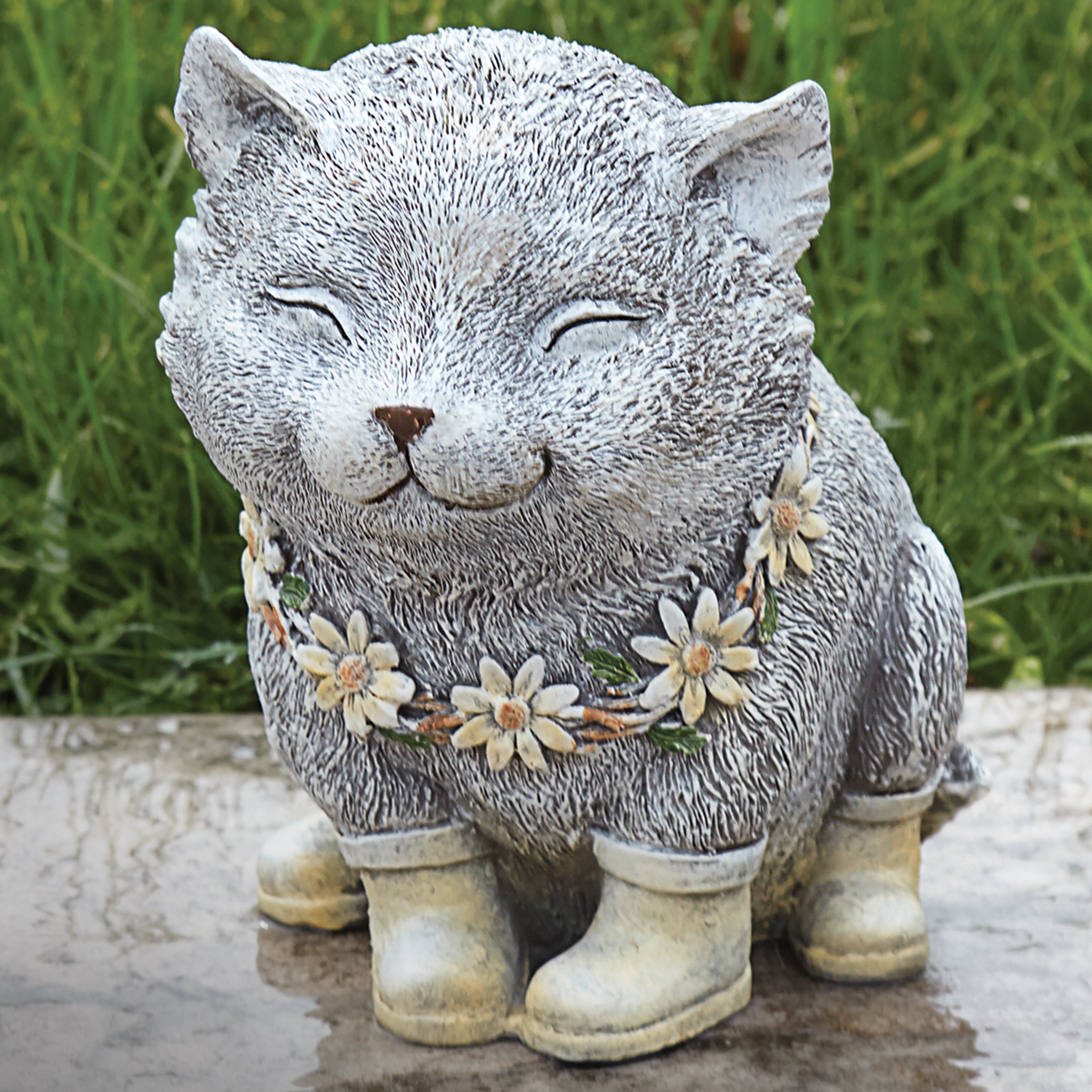 Pudgy Pals Cat in Rain Boots Garden Statue