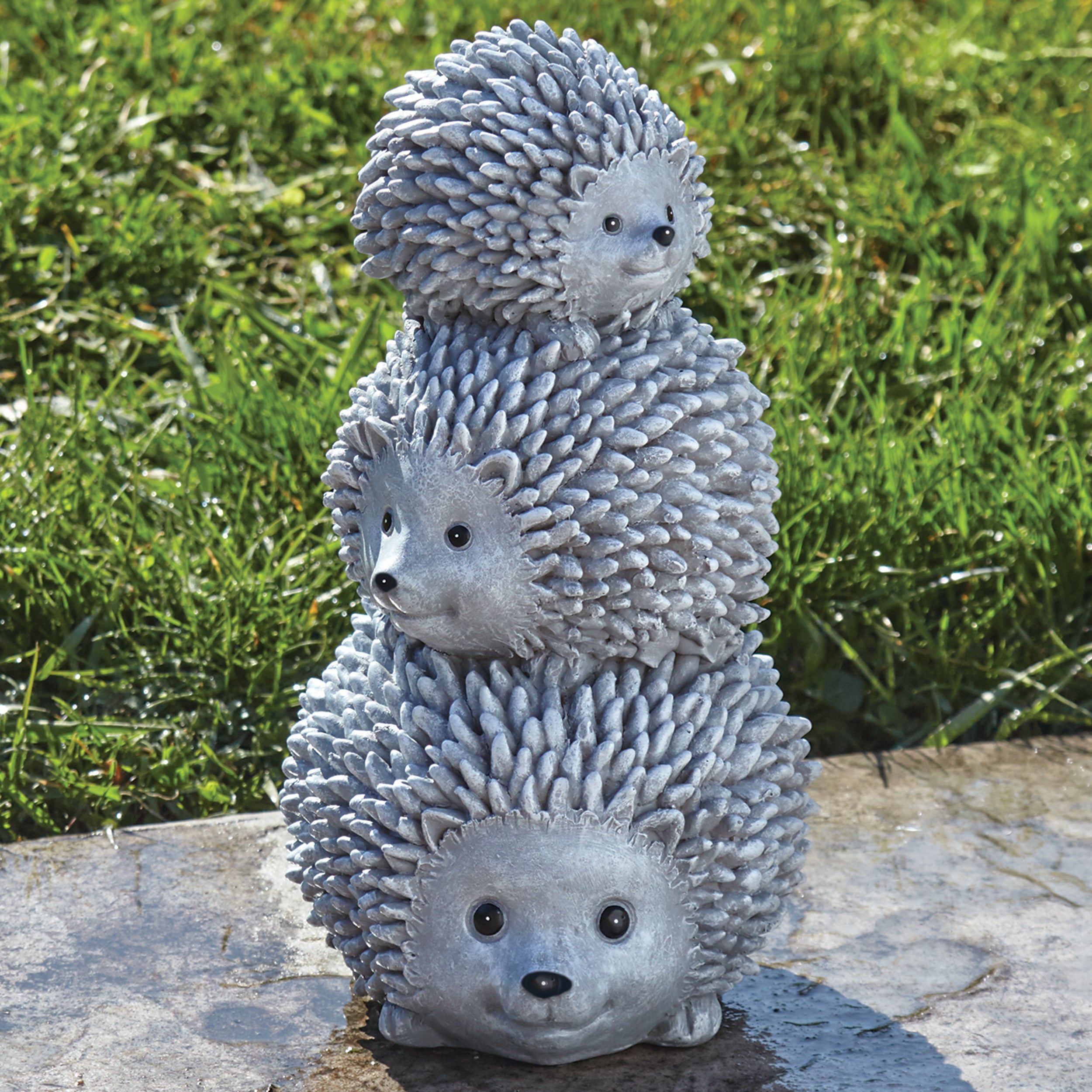 Pudgy Pals Stacked Hedgehog Family Garden Statue