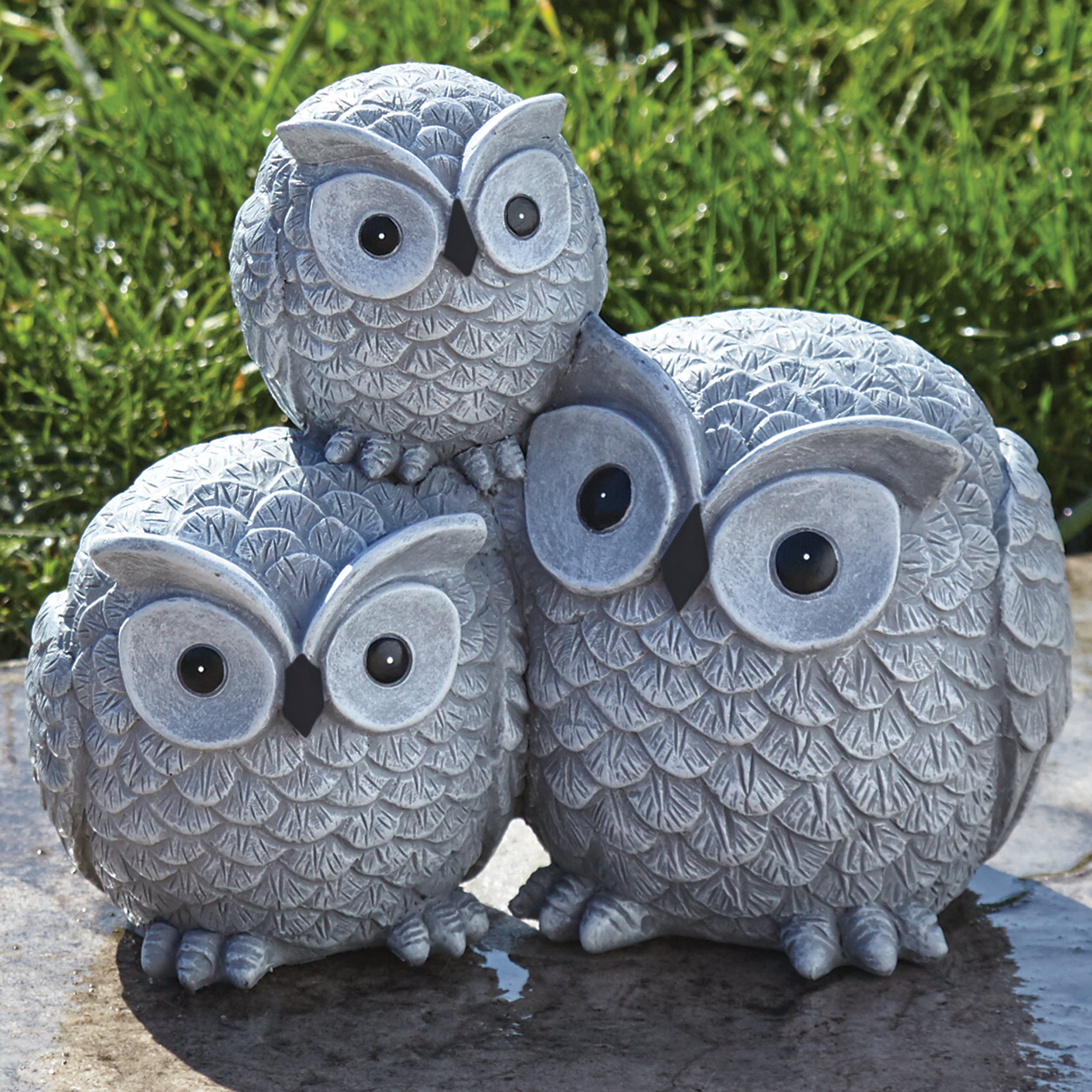 Pudgy Pals Stacked Owl Family Garden Statue