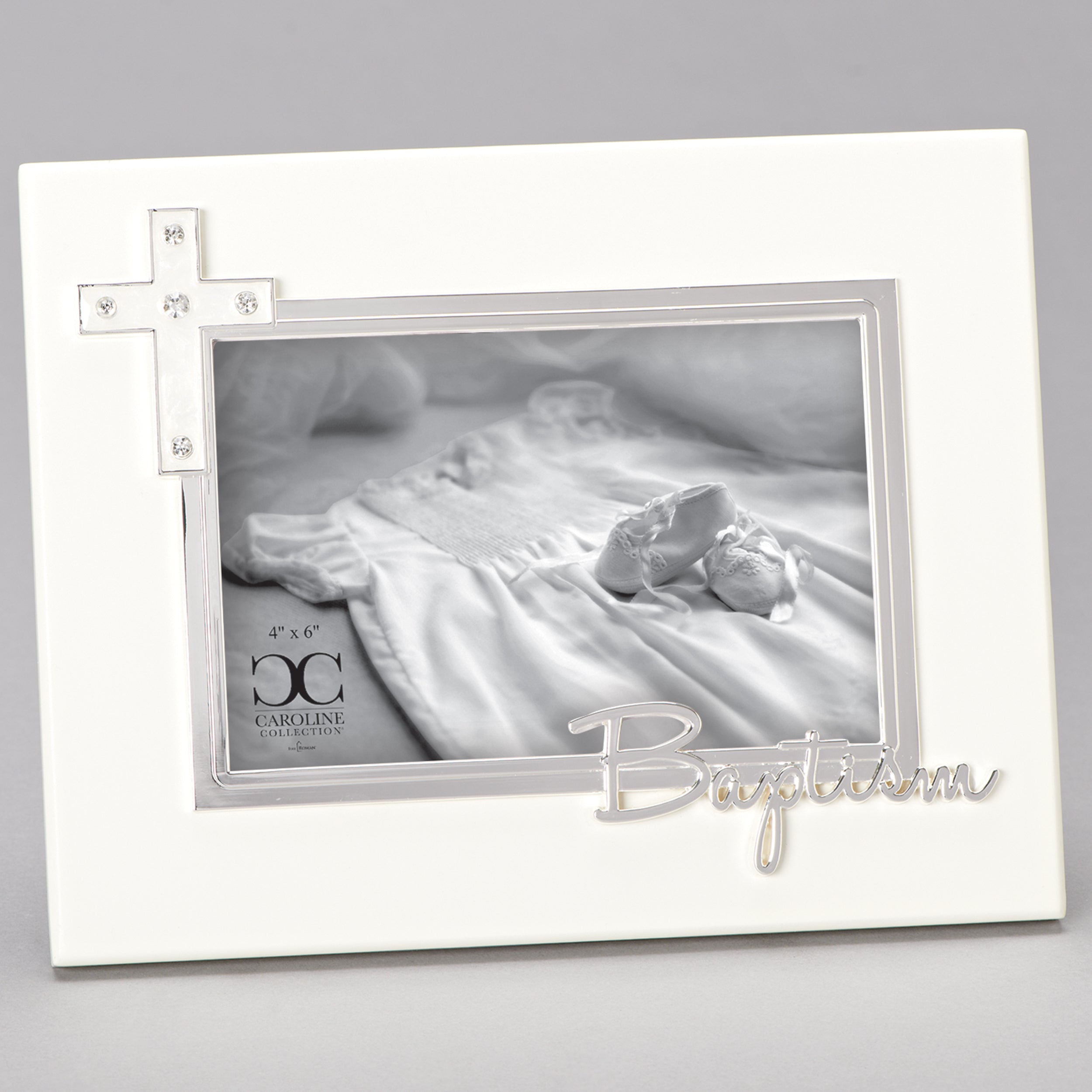 Caroline Collection Ivory Baptism Frame with Crystal Cross
