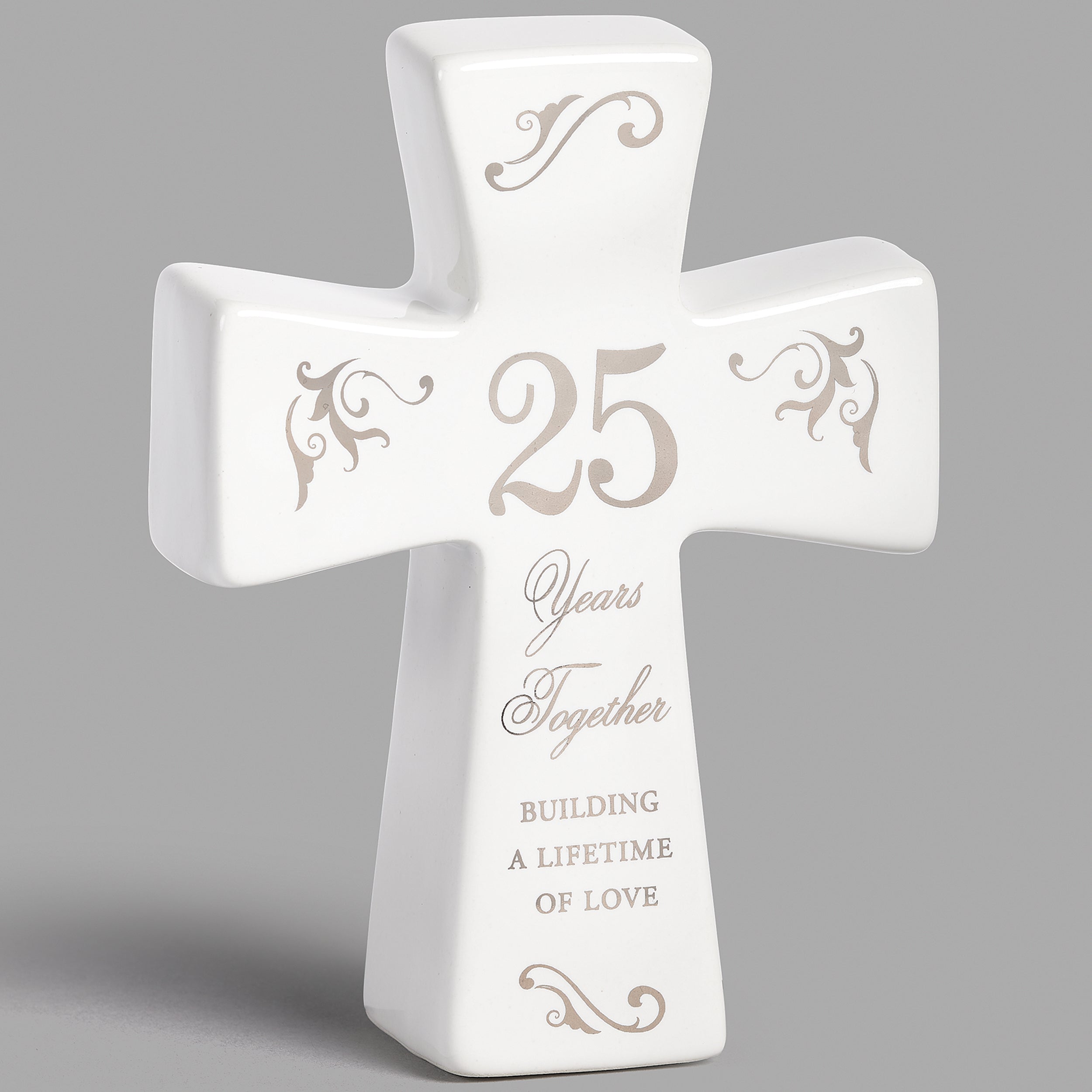 25th Anniversary Tabletop Cross Keepsake – "Building a Lifetime of Love"