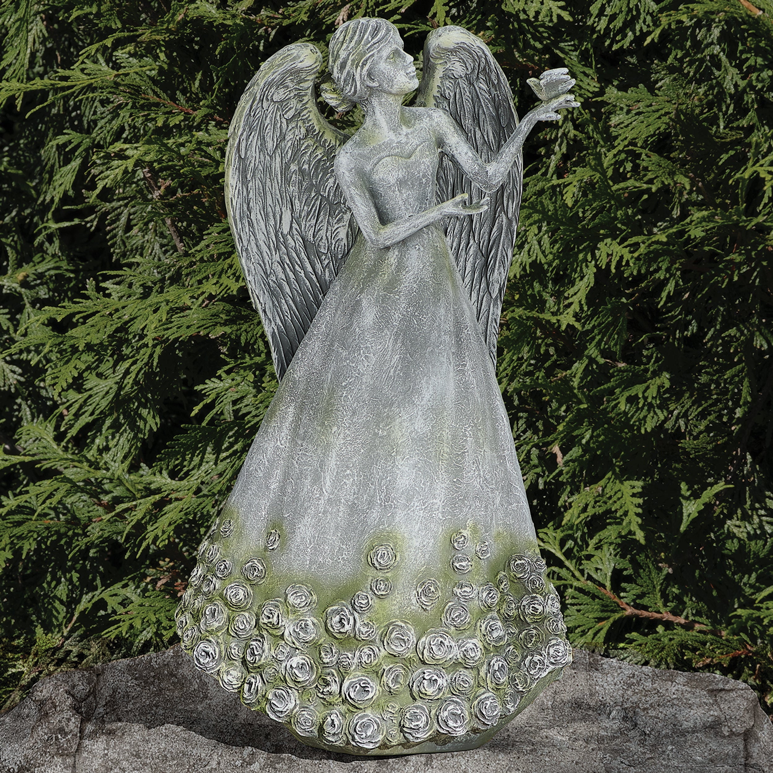 Angel with Rose Skirt and Dove Garden Statue