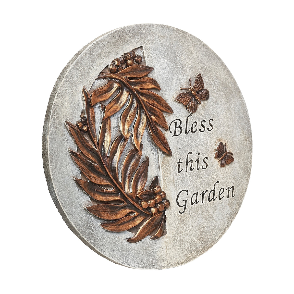 Bless This Garden garden stone showing raised botanical details