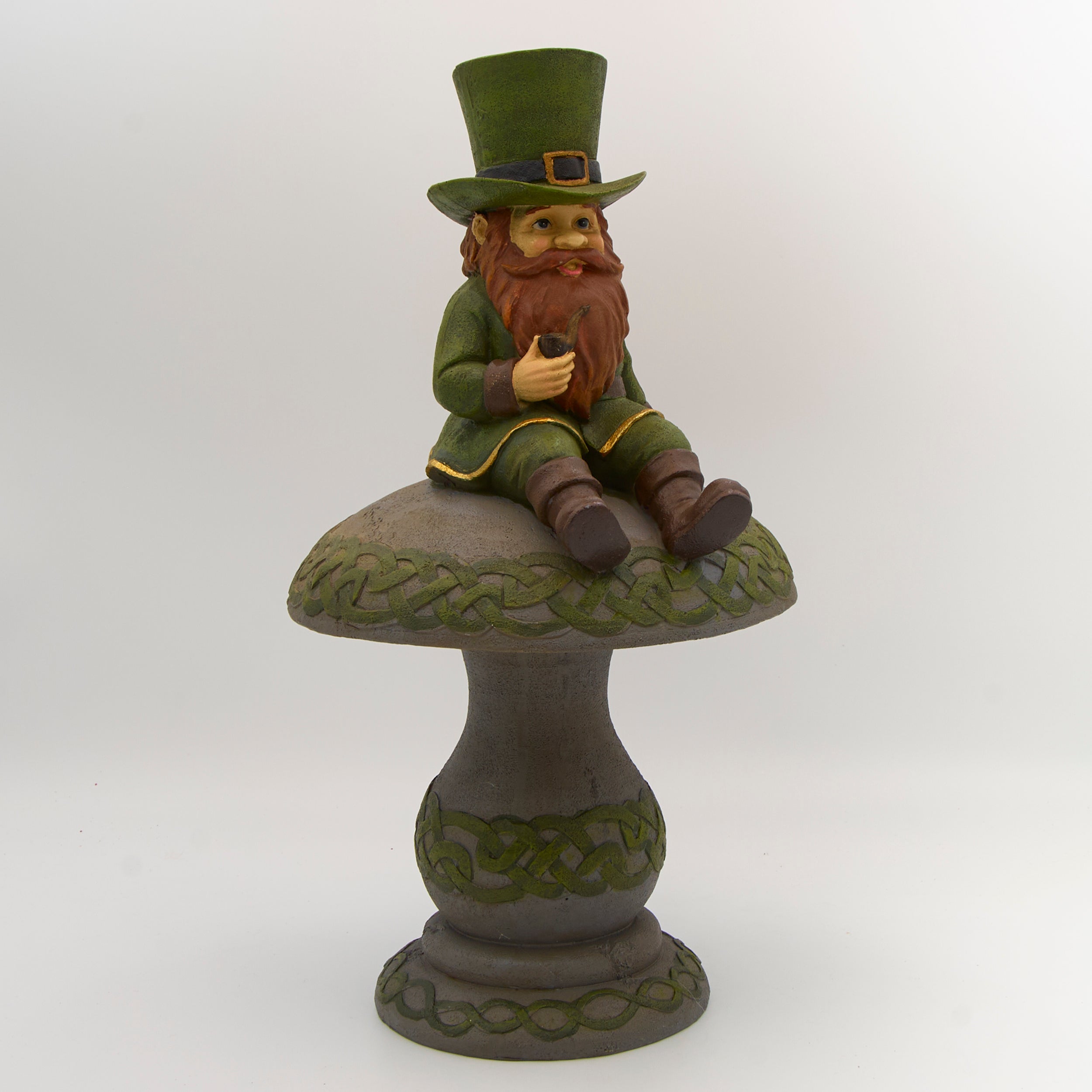 Solar Leprechaun Sitting on Mushroom Garden Statue
