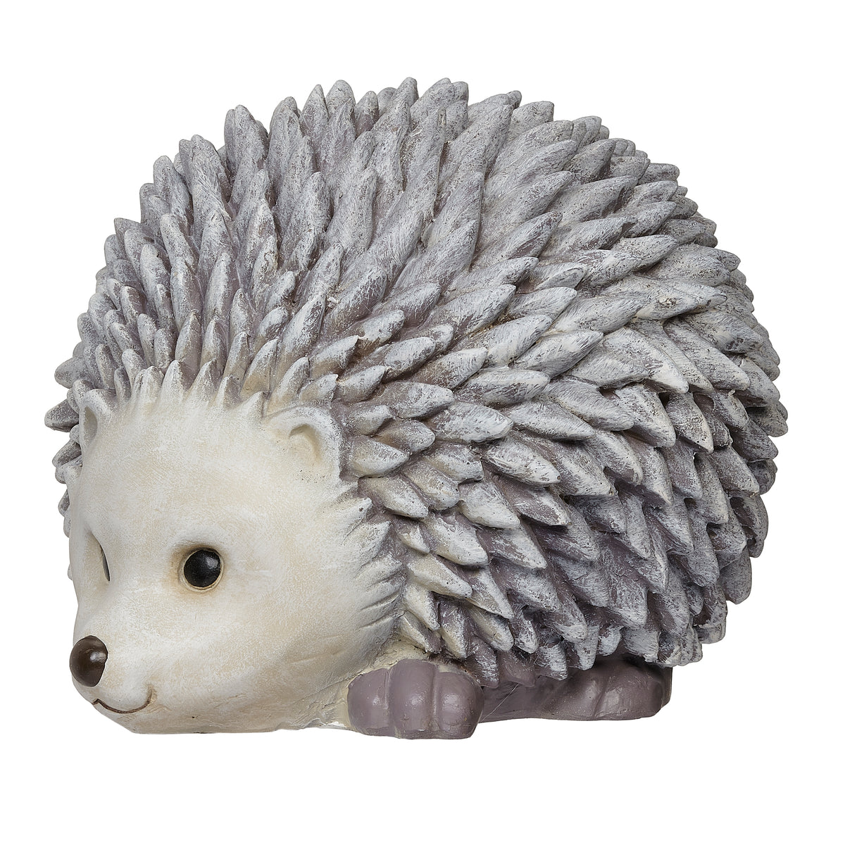 Front angled view of Pudgy Pals Hedgehog Bluetooth Speaker showing the cream face, small paws, and textured gray quills