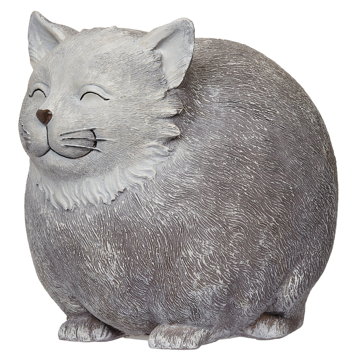 Front angled view of Pudgy Pals Cat Bluetooth Speaker showing the cat face, small paws, and sculpted gray fur