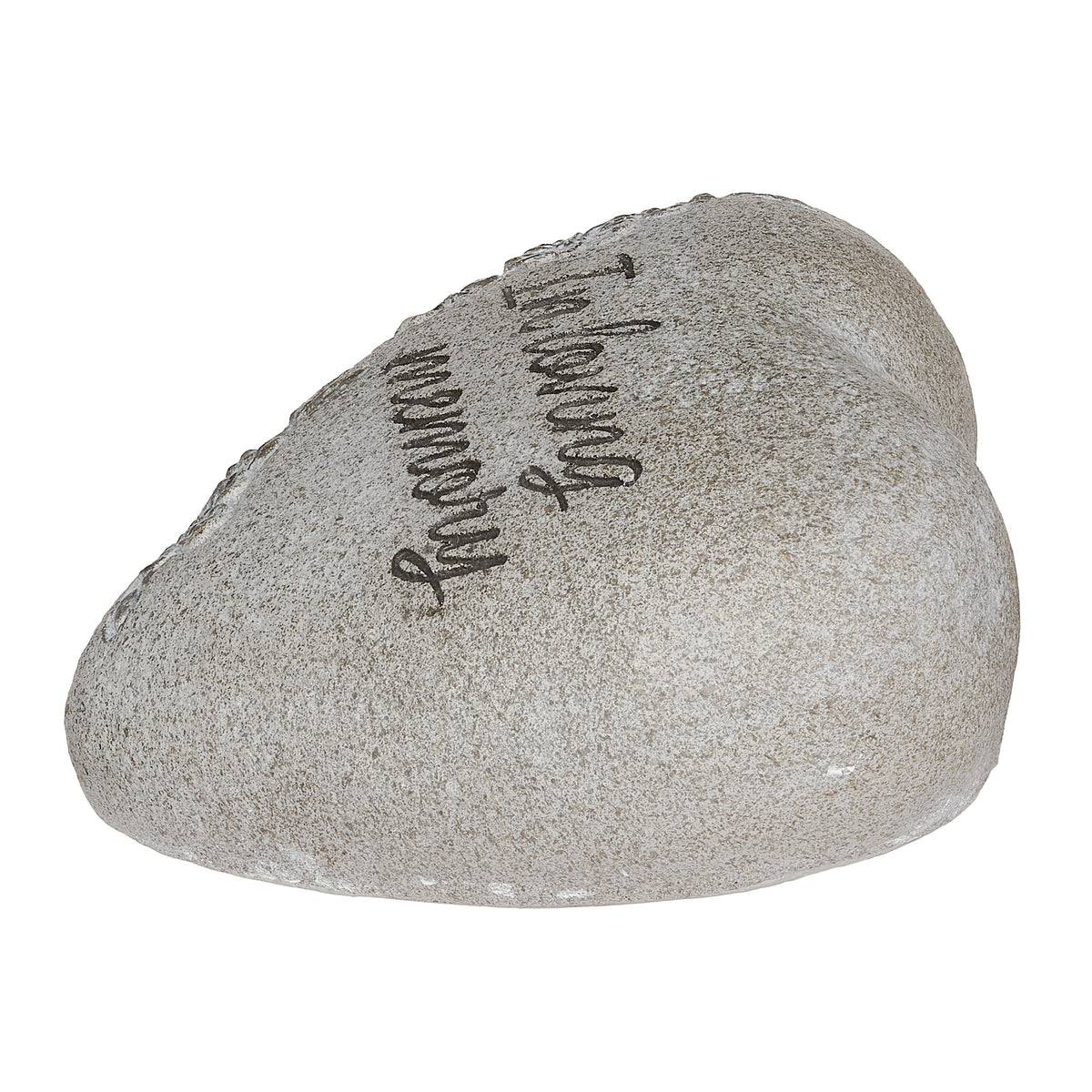 Opposite side view of In Loving Memory heart-shaped garden stone showing the engraved memorial lettering