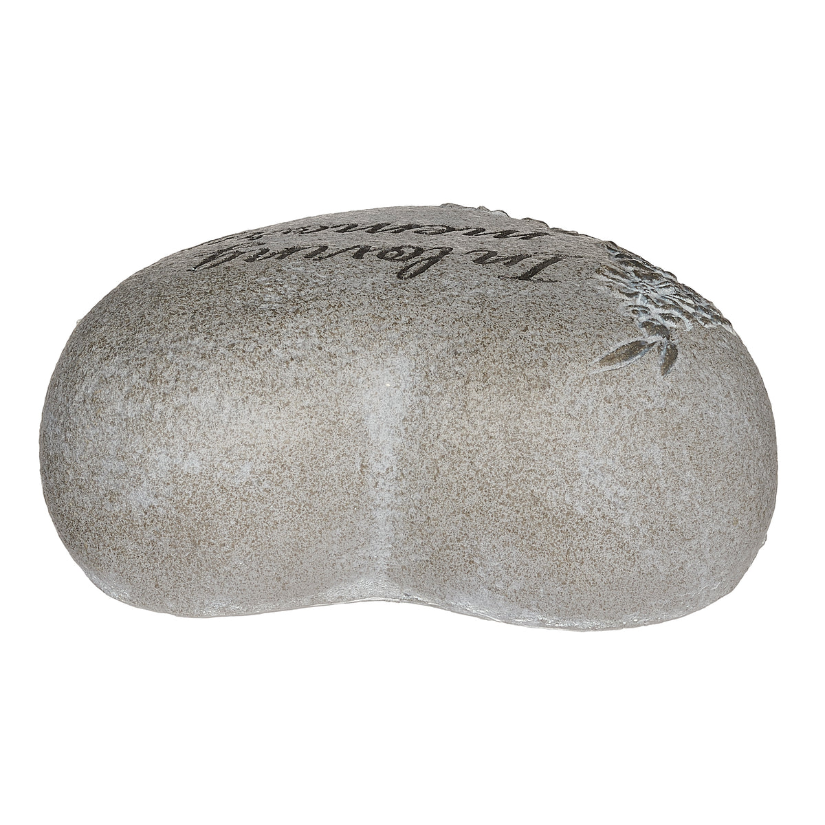 Back view of In Loving Memory heart-shaped garden stone showing the plain textured stone surface