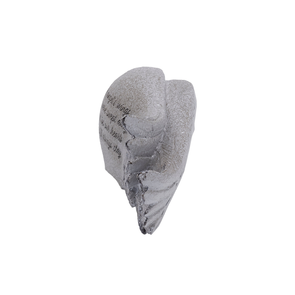 Side view of Angel Wing Memorial Garden Stone showing the layered feather design and stone-like texture