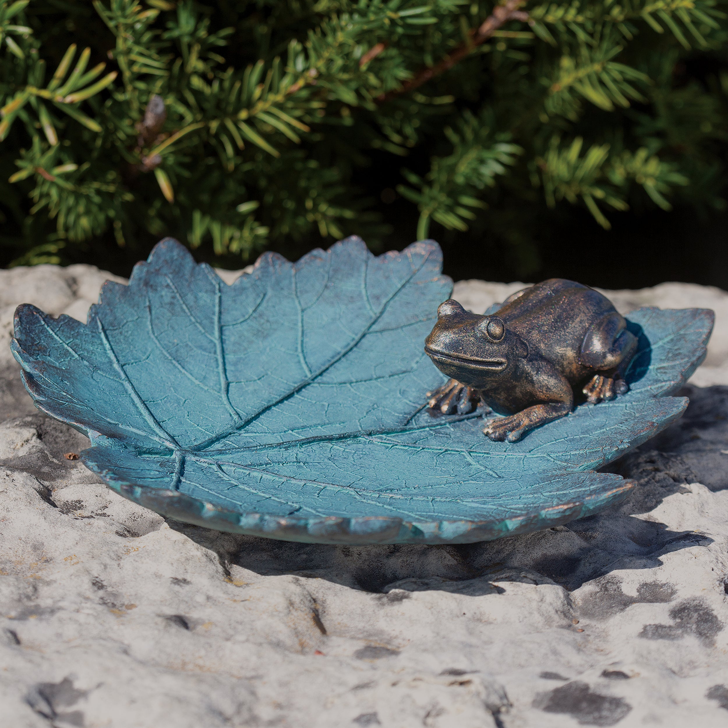Frog on Leaf Resin Bird Feeder Dish