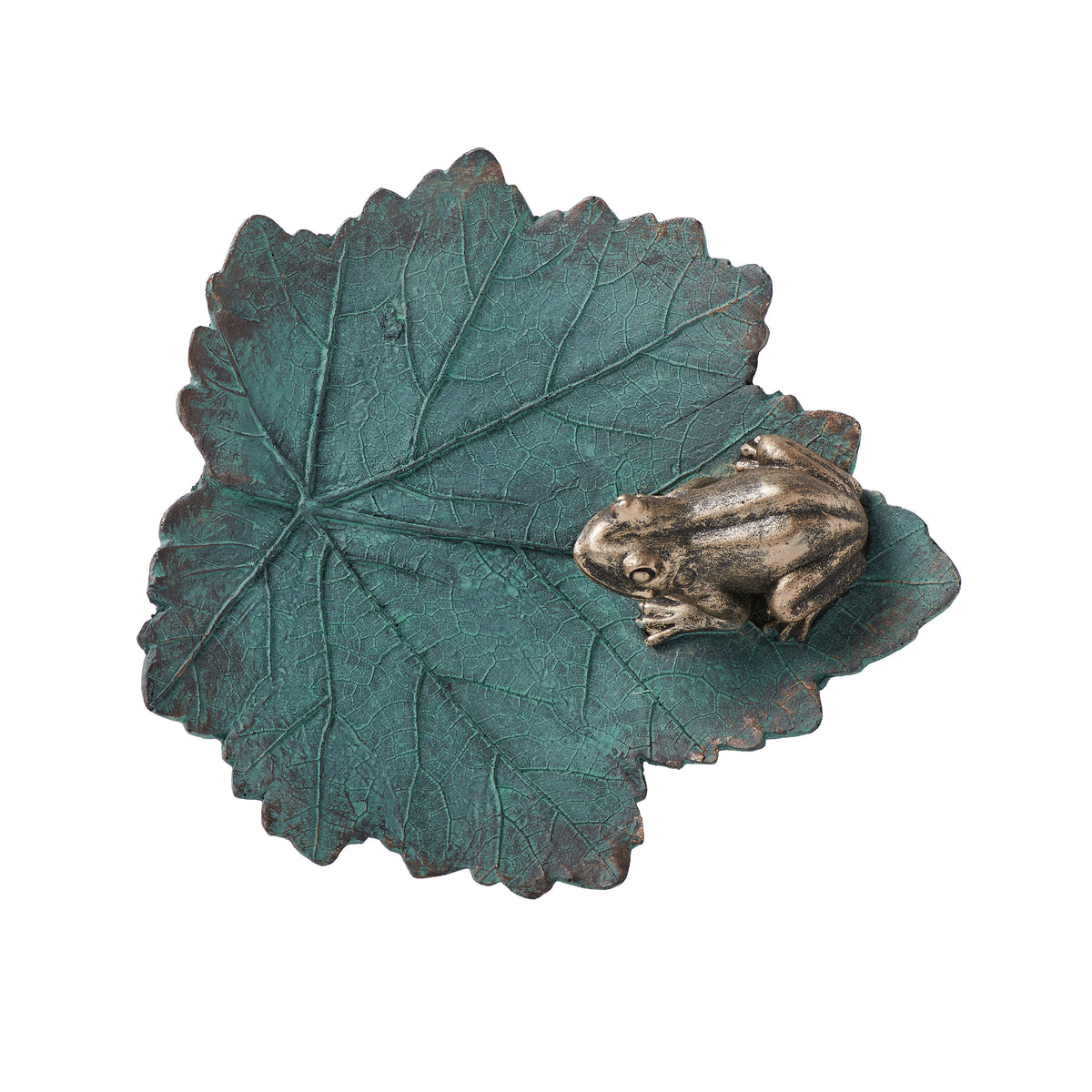 Top view of Leaf Bird Feeder with Frog showing the textured leaf shape and frog resting along the edge