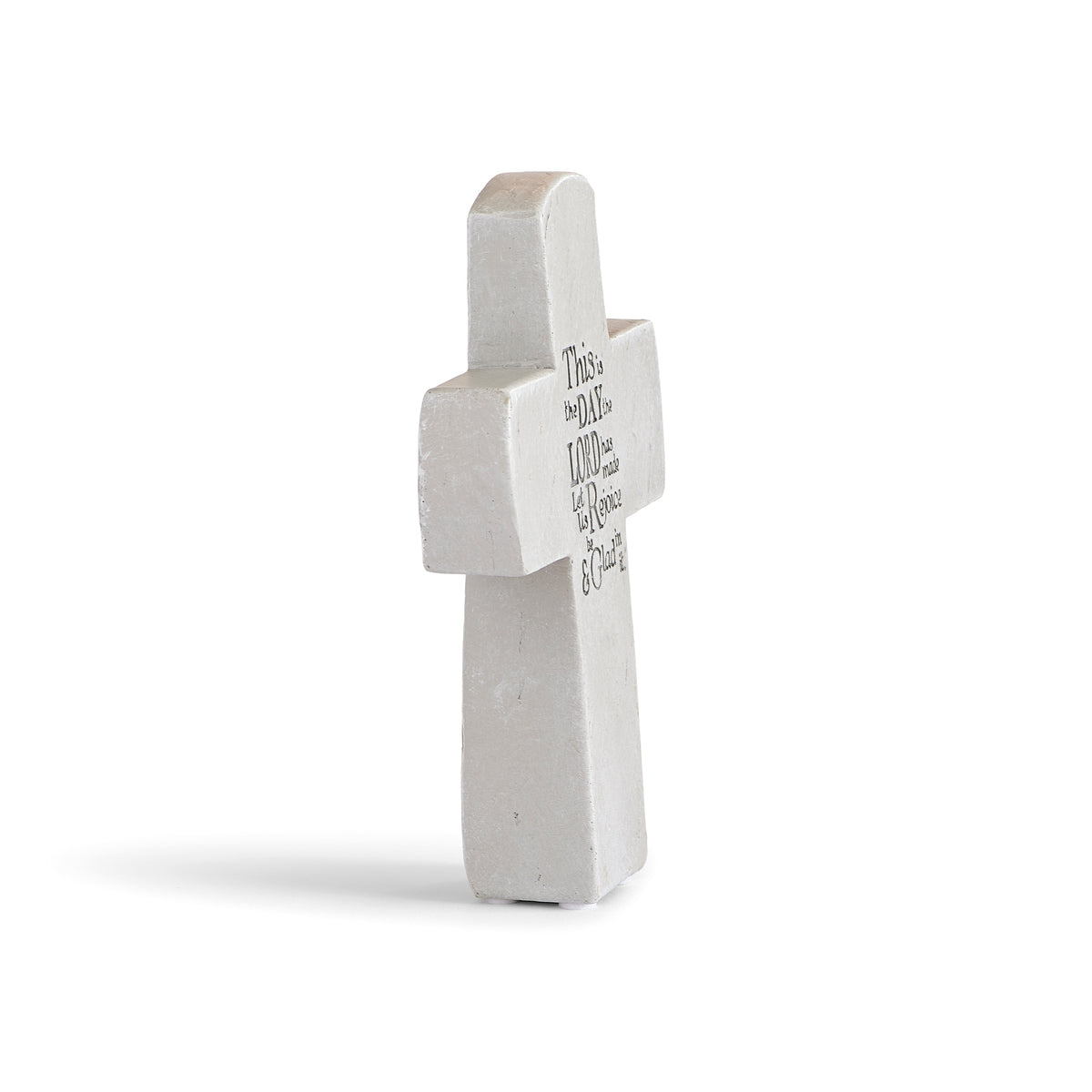 Daily Joy ivory tabletop cross with inspirational Christian scripture verse