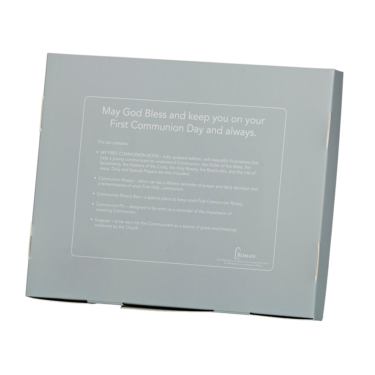 Back view of the white First Communion keepsake box showing the plain light-colored exterior