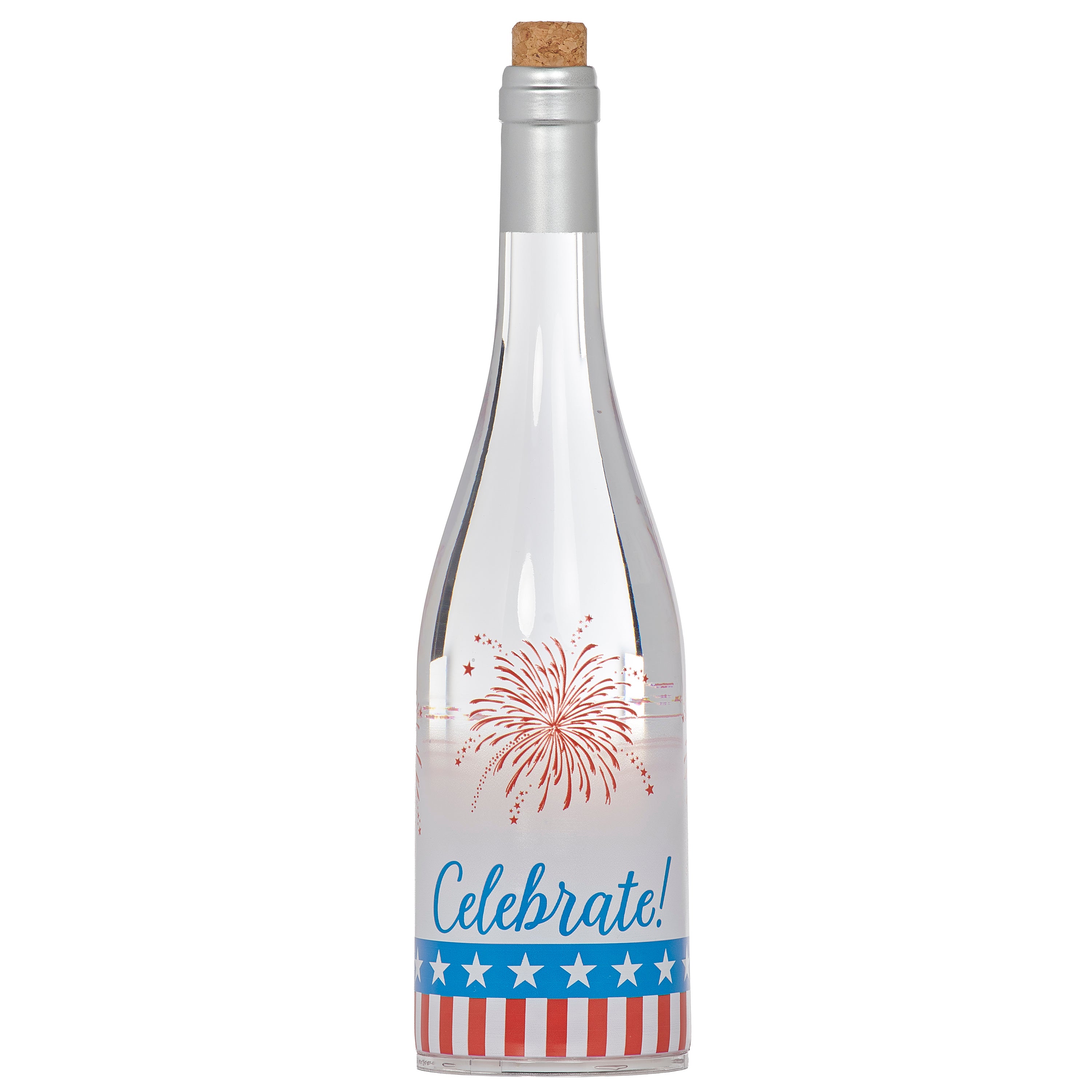 Decorative bottle with 'Celebrate!' text and American flag design