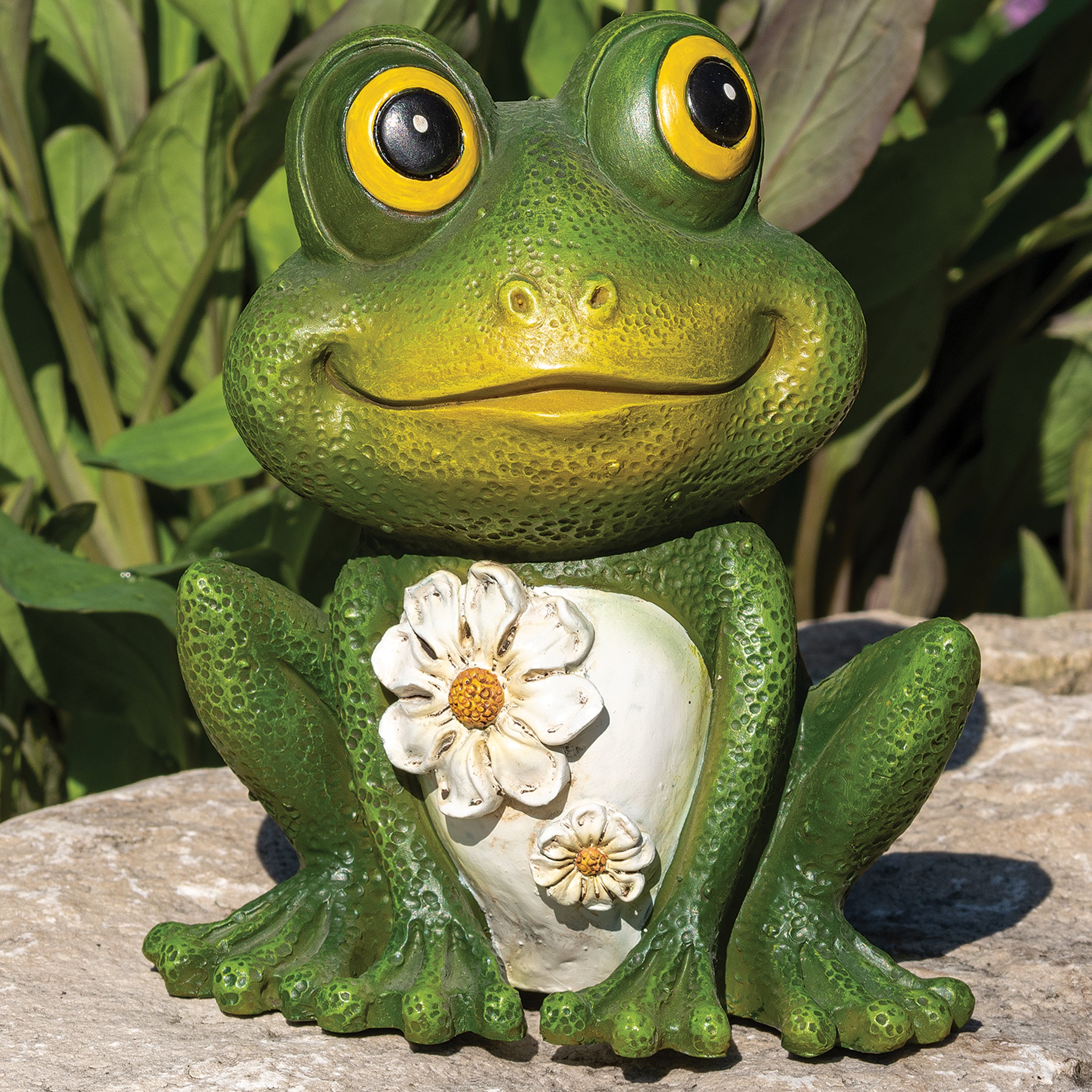 Smiling Frog with Daisy Garden Statue