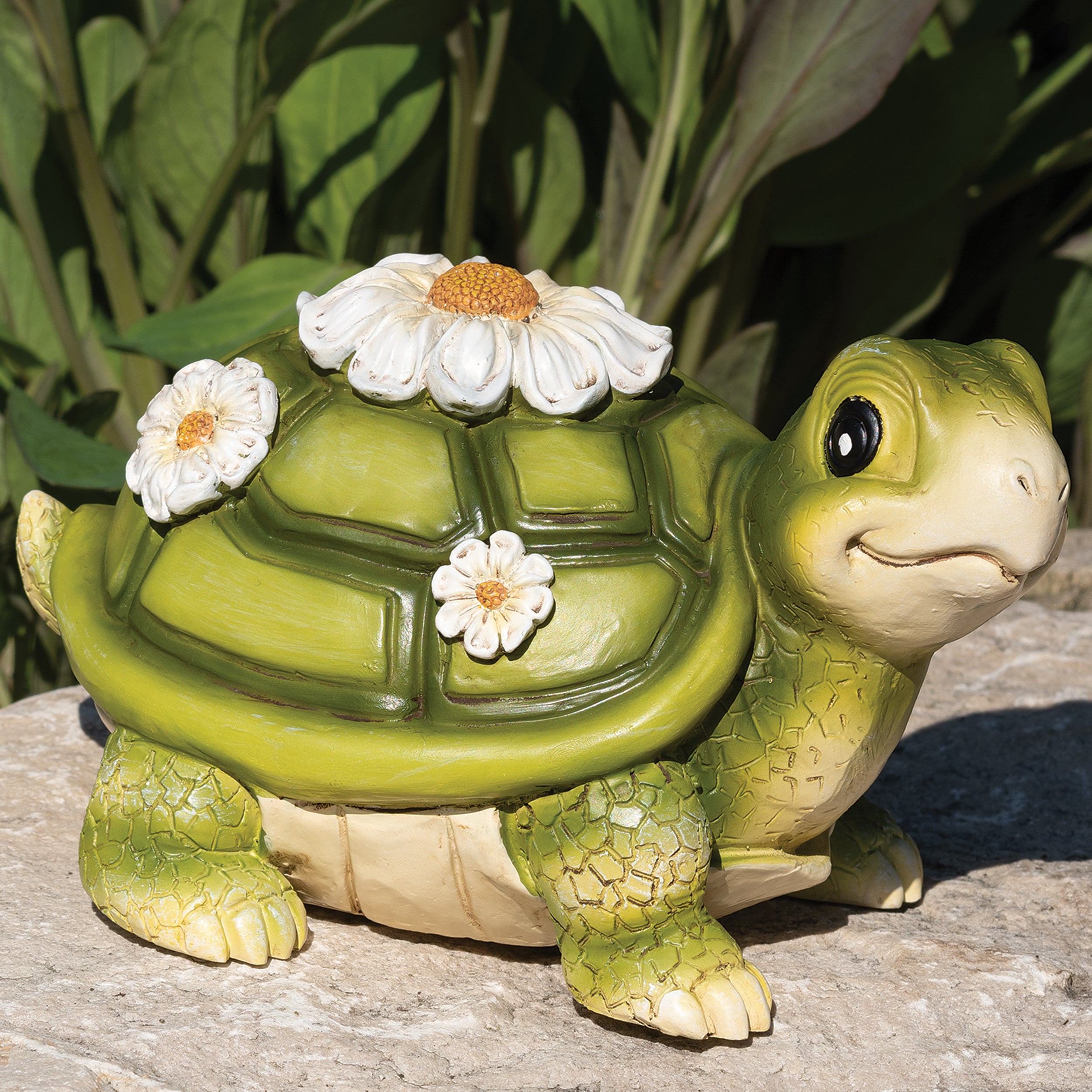 Smiling Turtle with Daisy Garden Statue