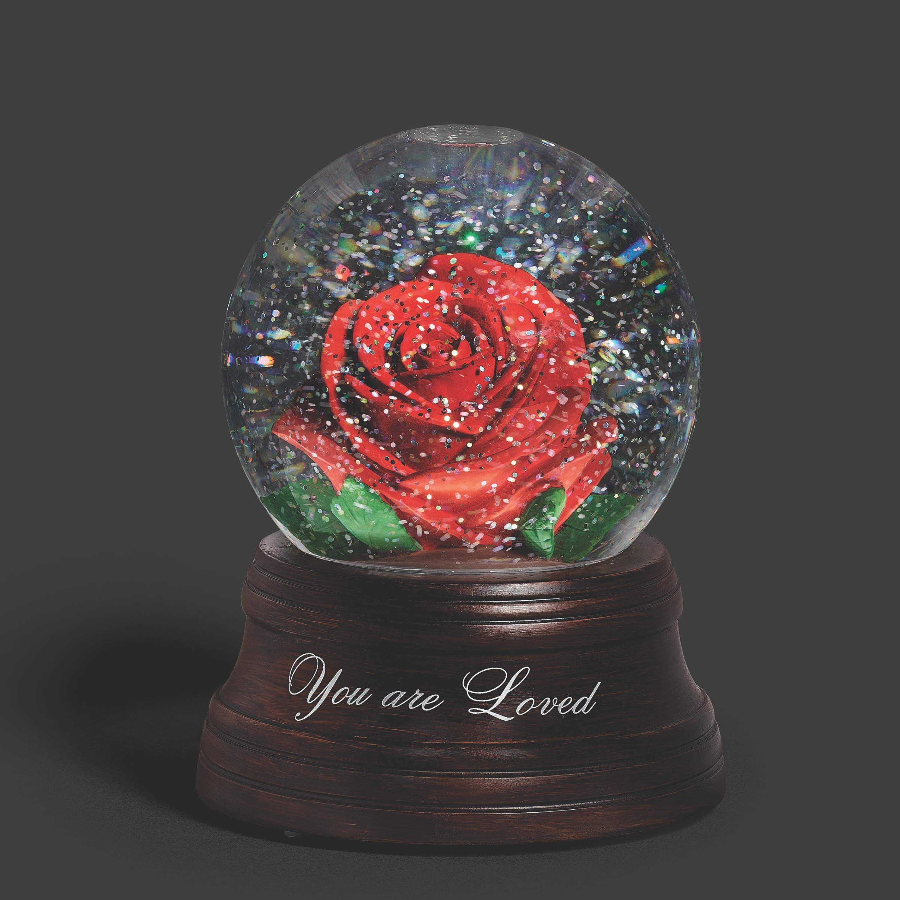 You Are Loved Lighted Swirl Rose Glitterdome