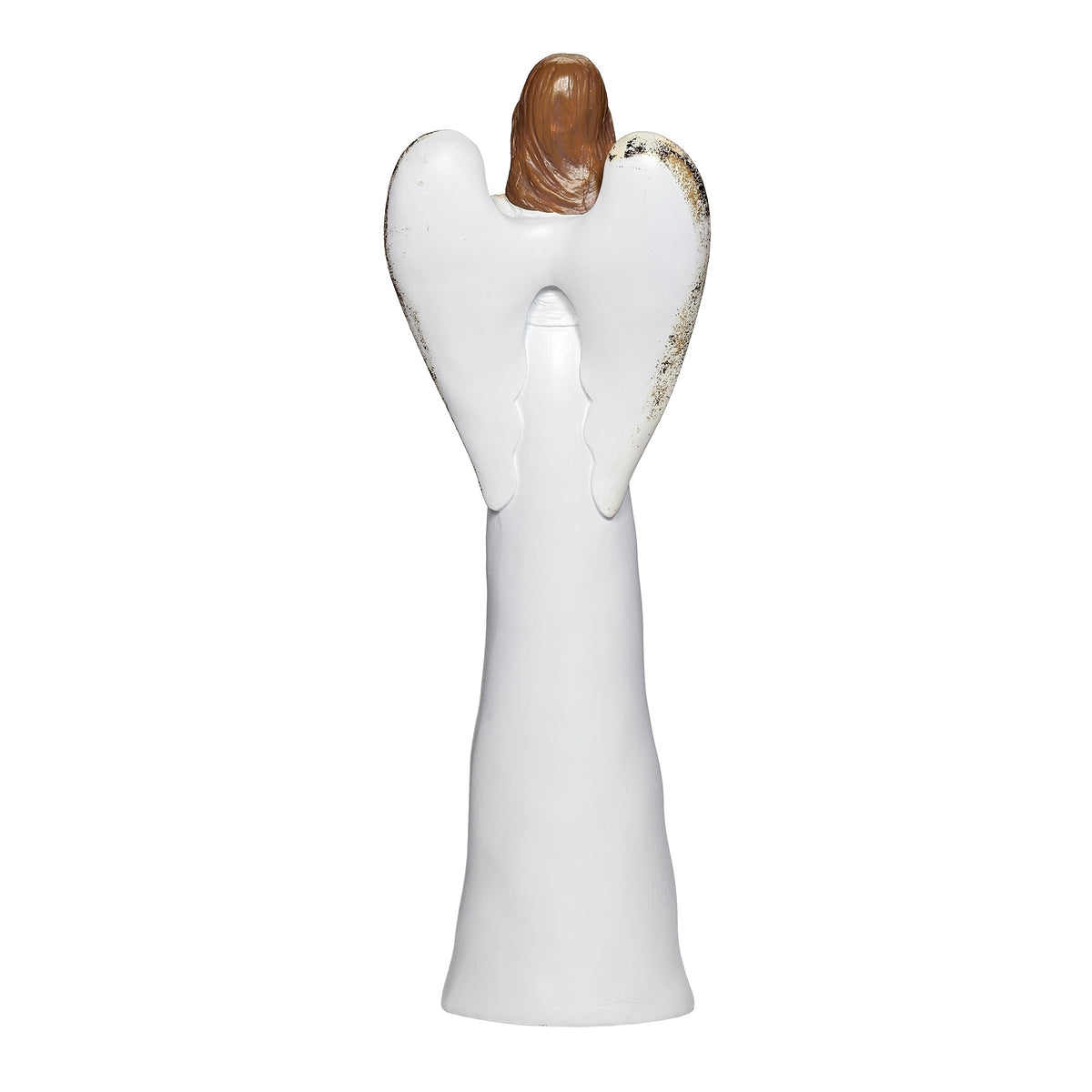 Back view of Welcome Angel with Pineapple showing the sculpted white wings and flowing gown