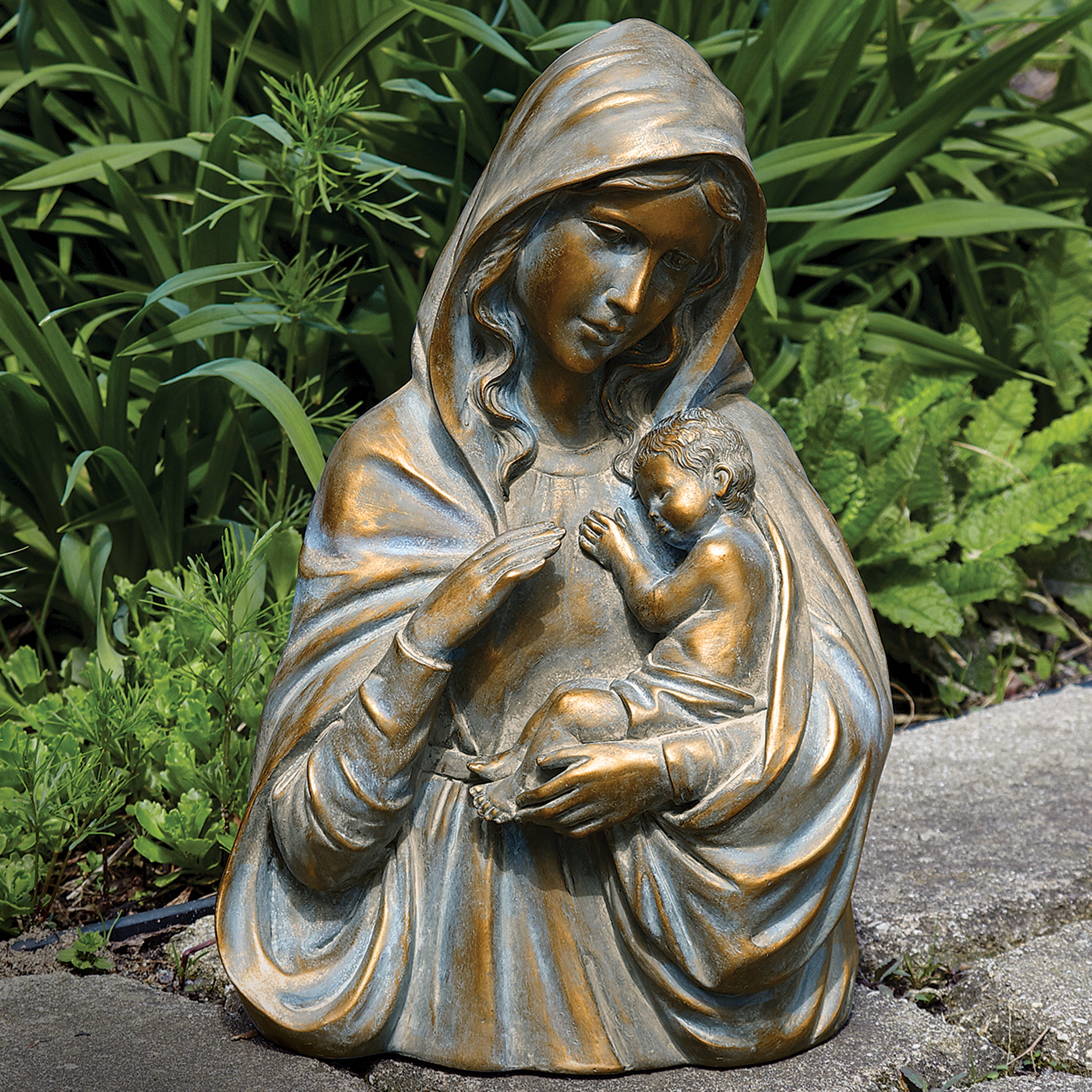 Bronze Madonna & Child Garden Statue