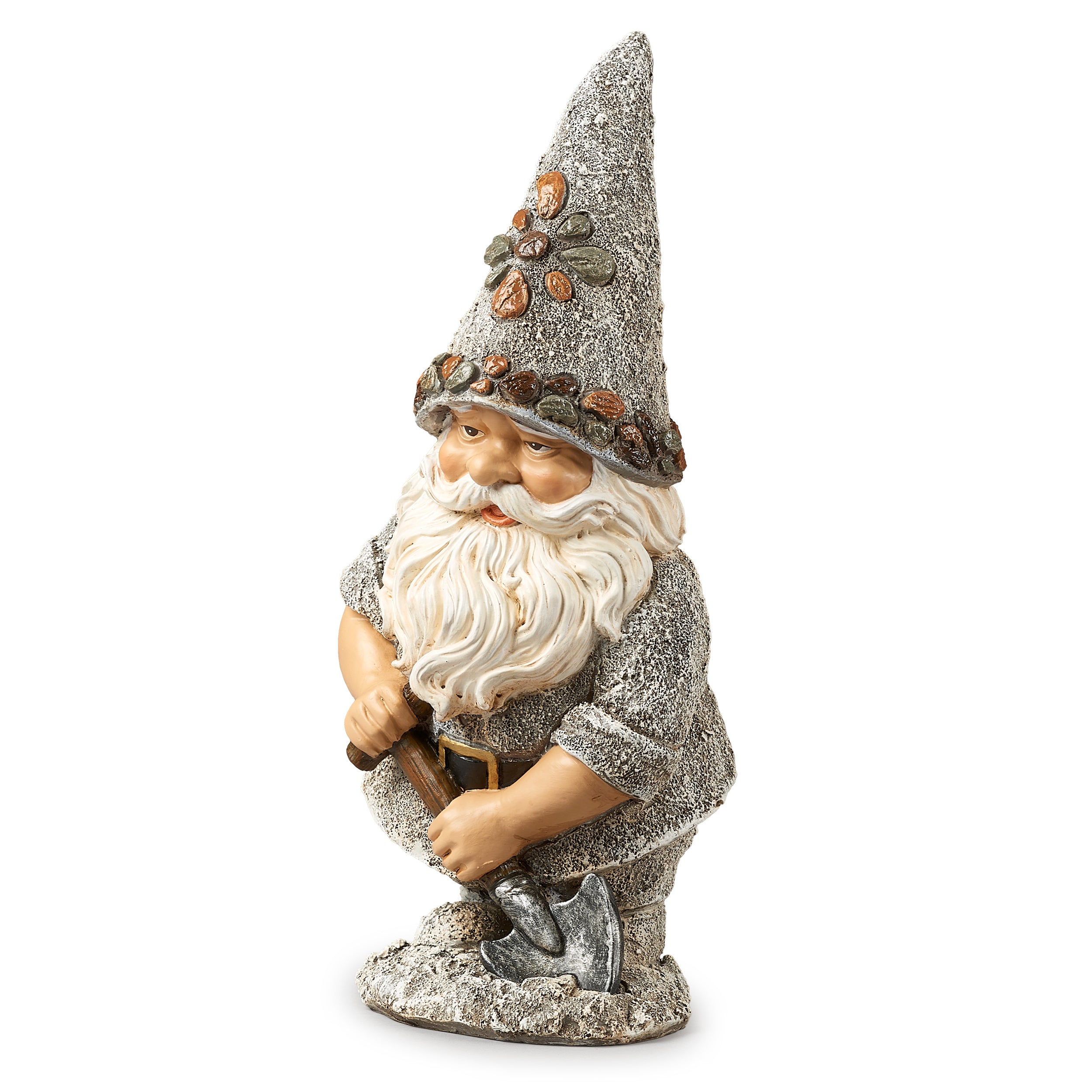 Stone-Look Gnome with Shovel Garden Statue
