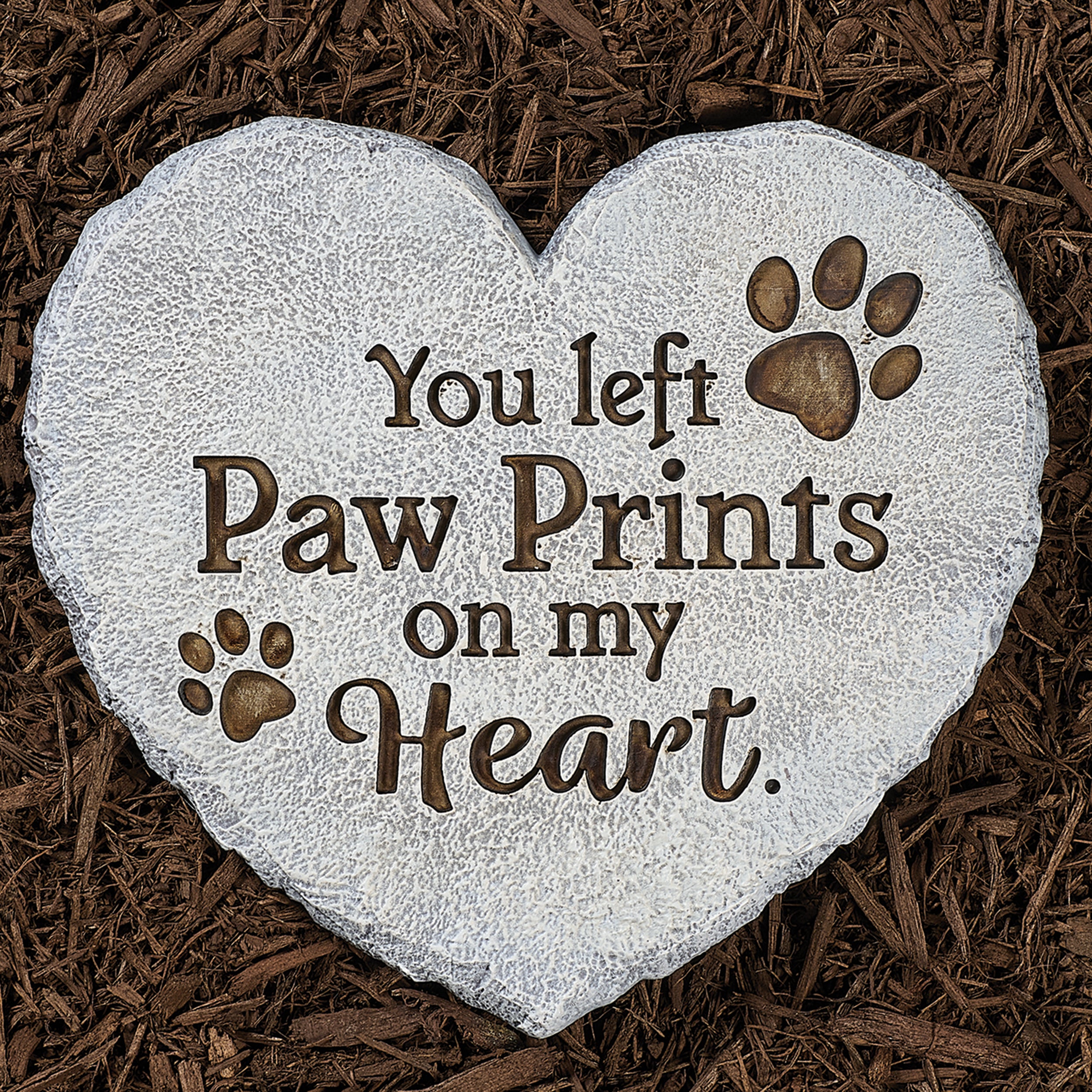 “You left Paw Prints on my Heart” - Pet Memorial Heart Garden Stone