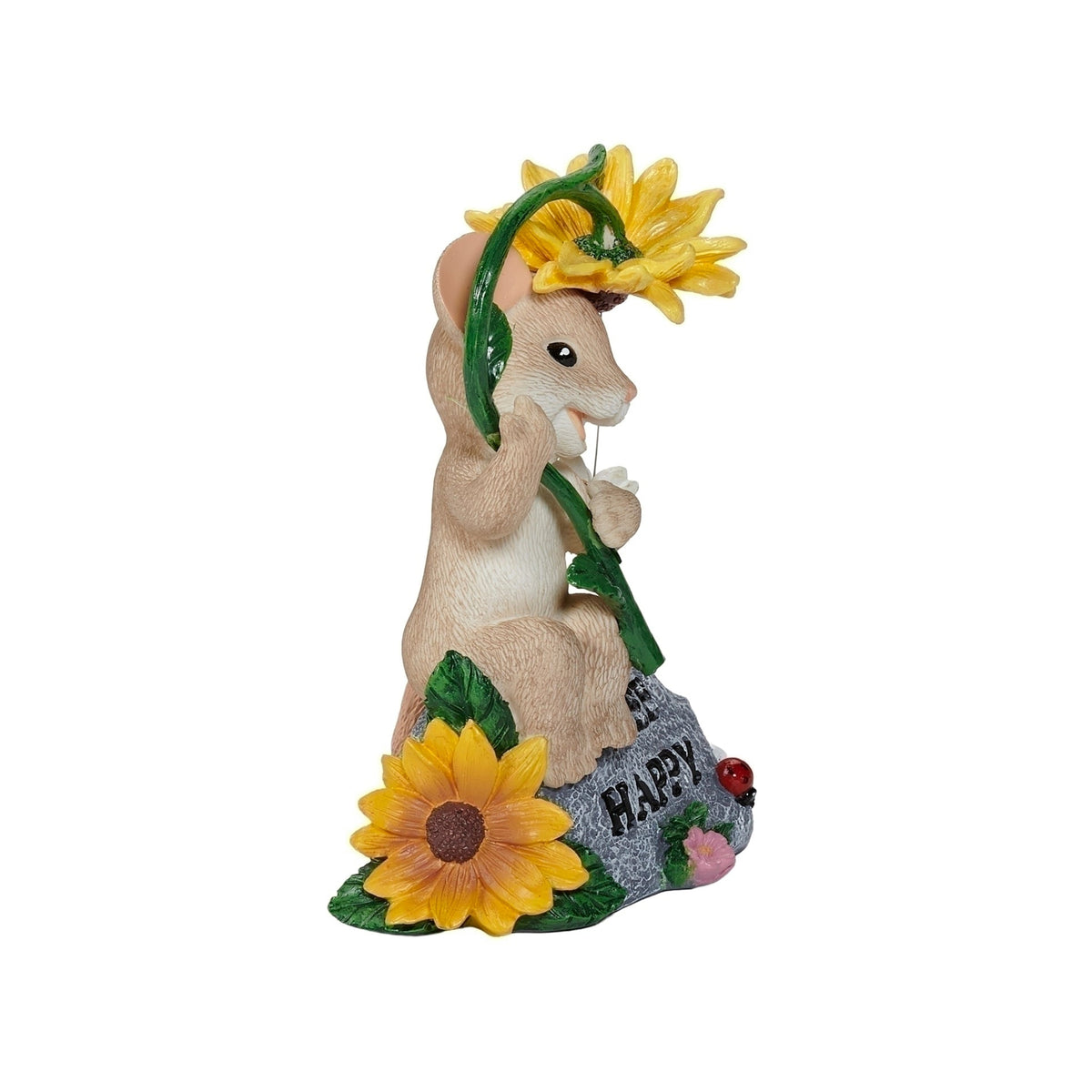 Opposite side view of Charming Tails Bee Happy figure showing the sunflower, mouse, bee, and decorative base