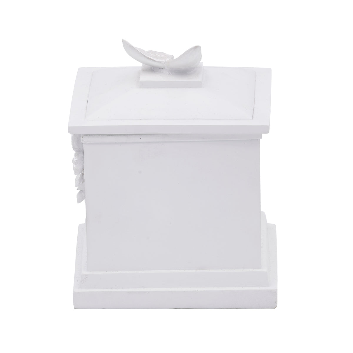 Opposite side view of Butterfly Memorial Keepsake Box showing the square design and raised butterfly accent