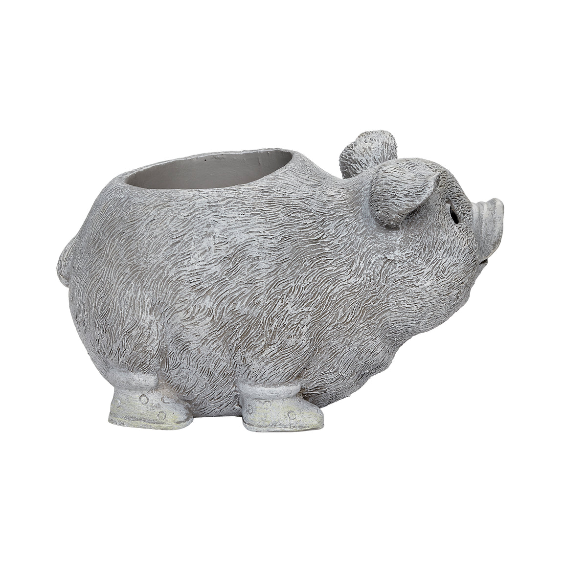 Side view of Pudgy Pals Mini Pig Planter showing the rounded pig shape, sculpted legs, and open planter cavity