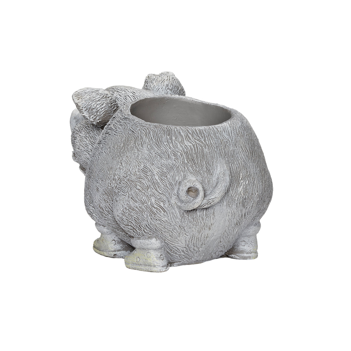 Rear angled view of Pudgy Pals Mini Pig Planter showing the textured body and planter opening