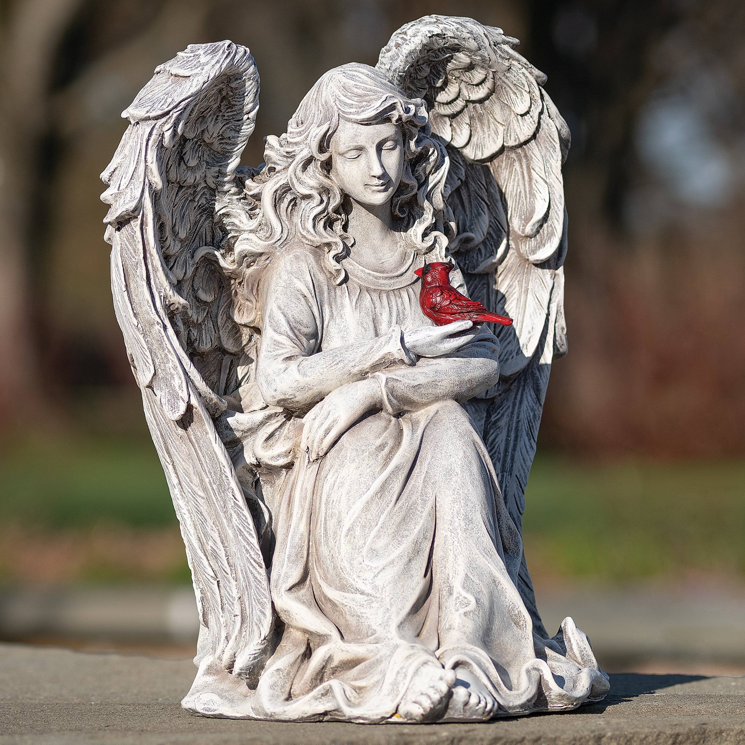 Angel with Cardinal Memorial Garden Statue