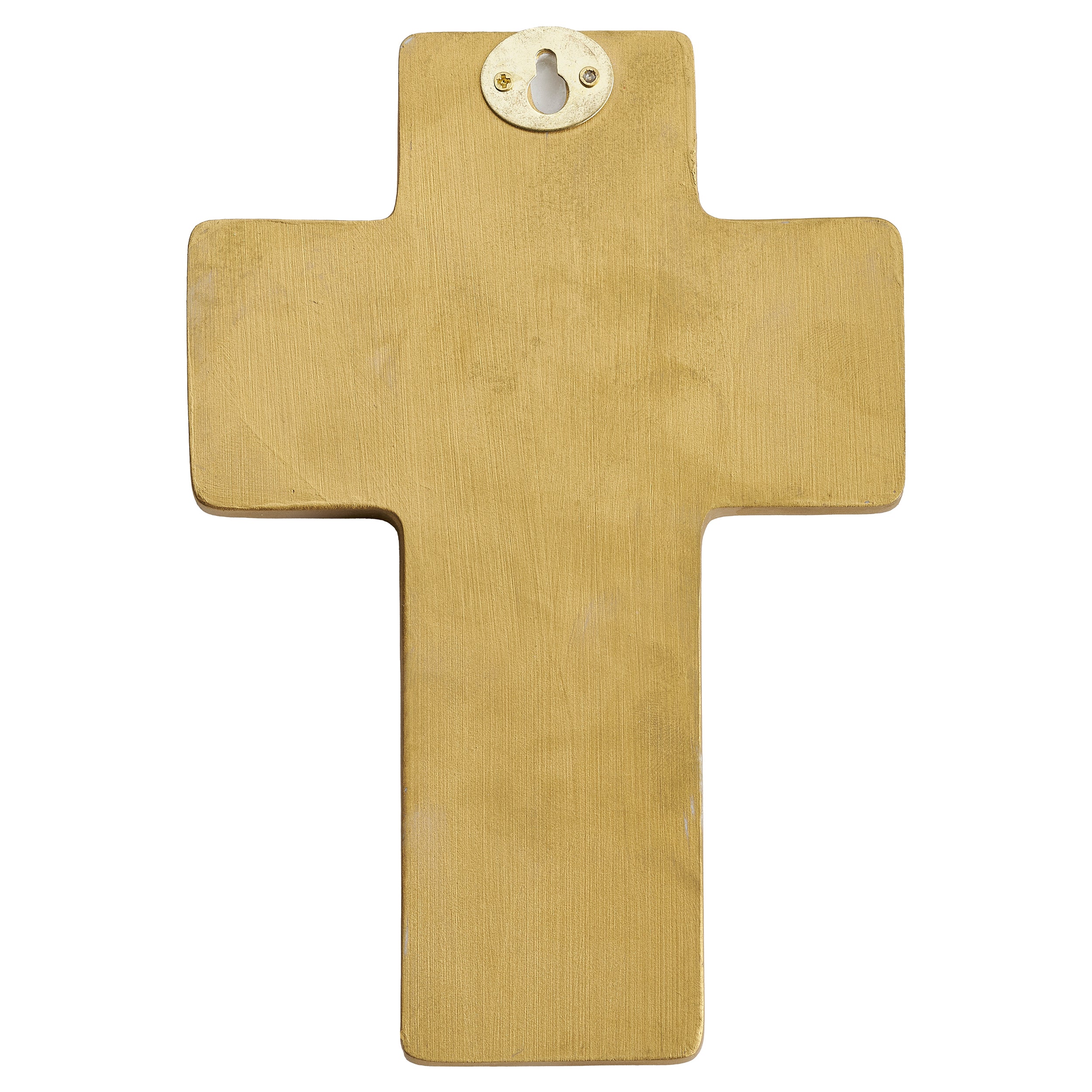 backside of a cross on a white background