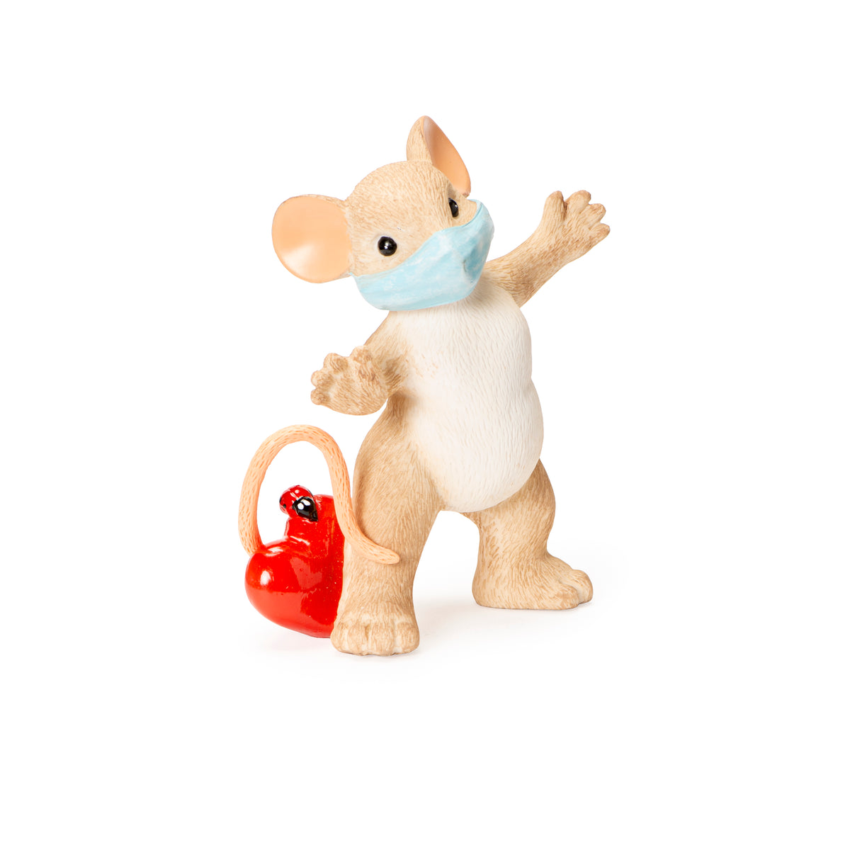 Front angled view of Charming Tails Cannot Mask My Love Figure showing the masked mouse beside the red heart accent