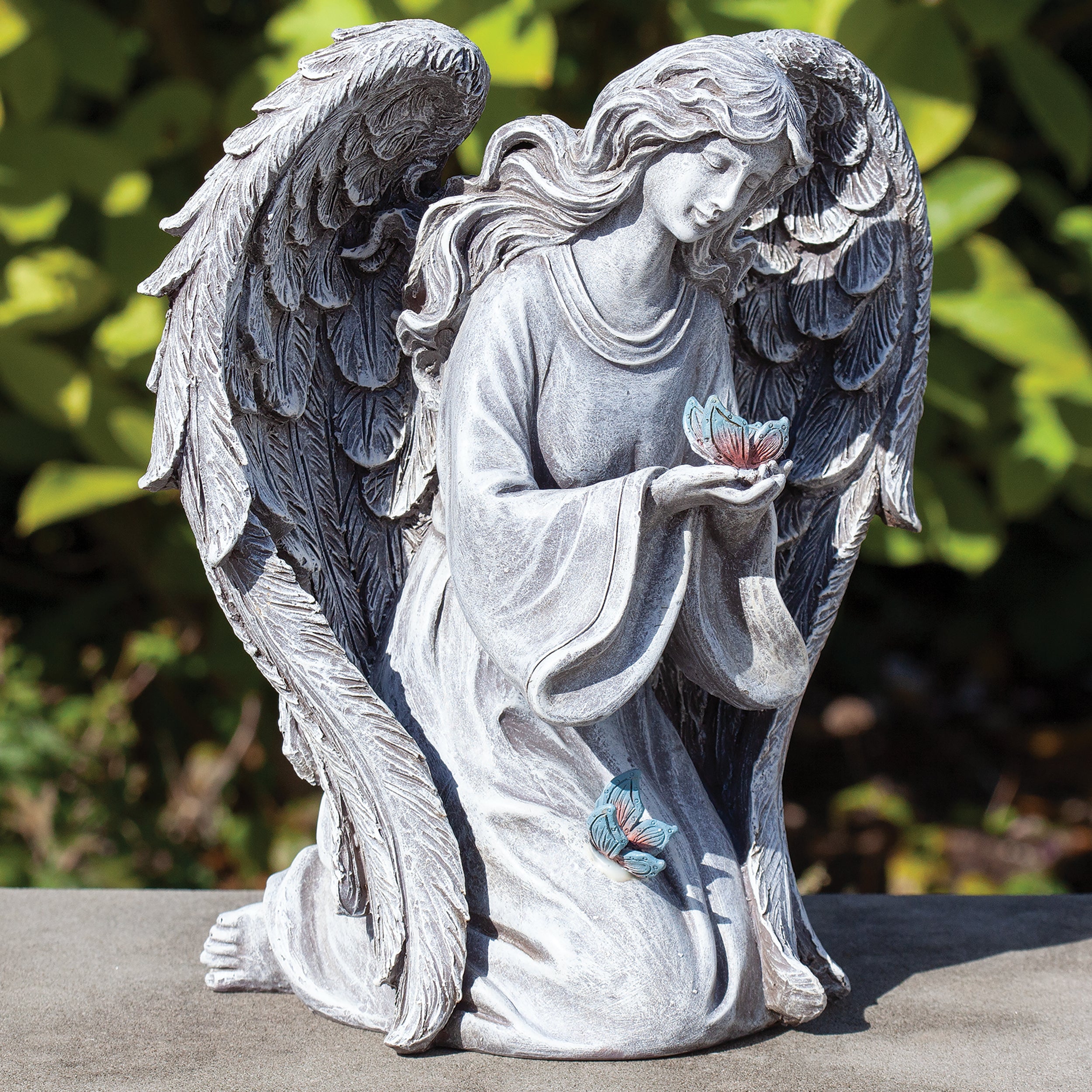Kneeling Angel Garden Statue with Butterflies