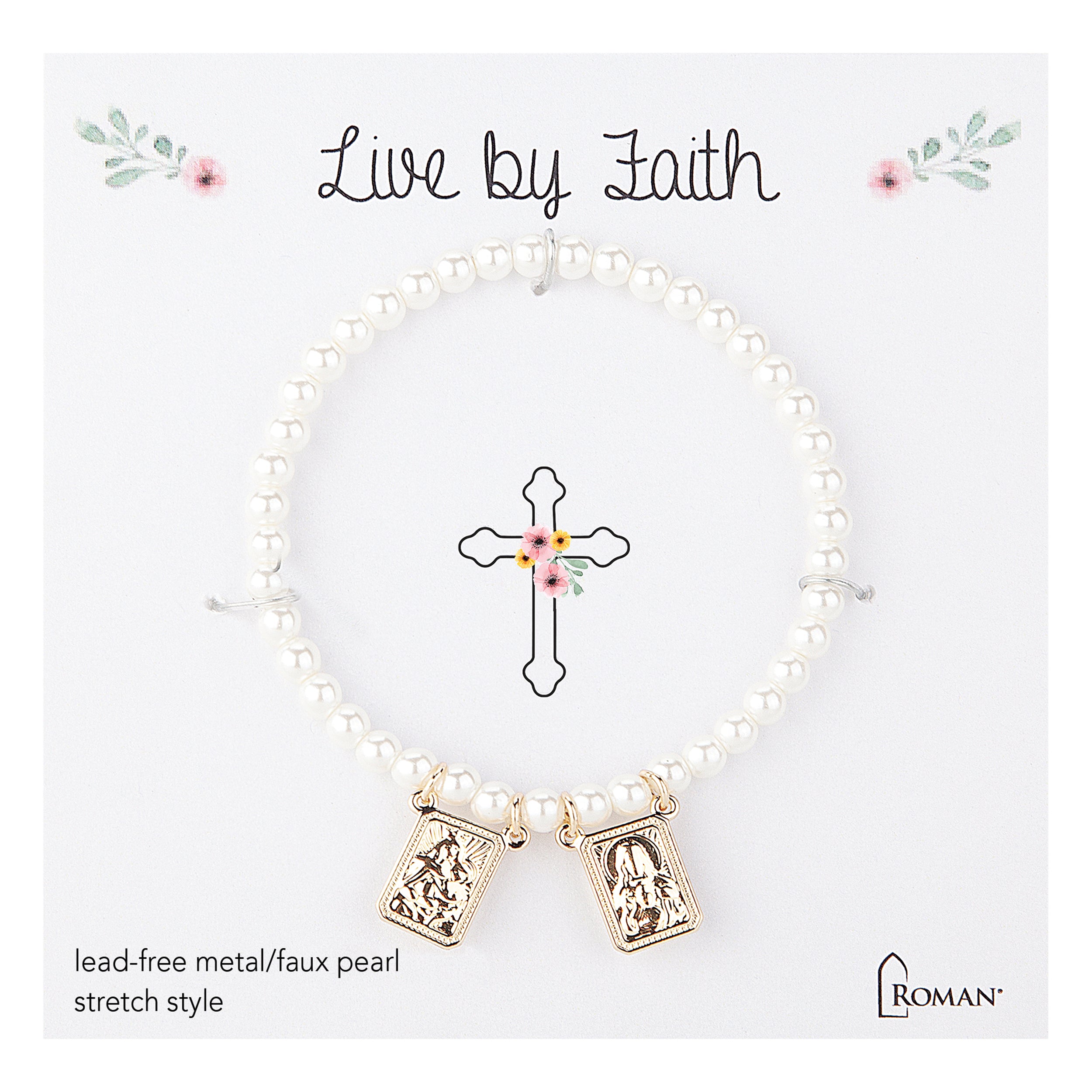 Children's Pearl Scapular Stretch Bracelet with Double Charms