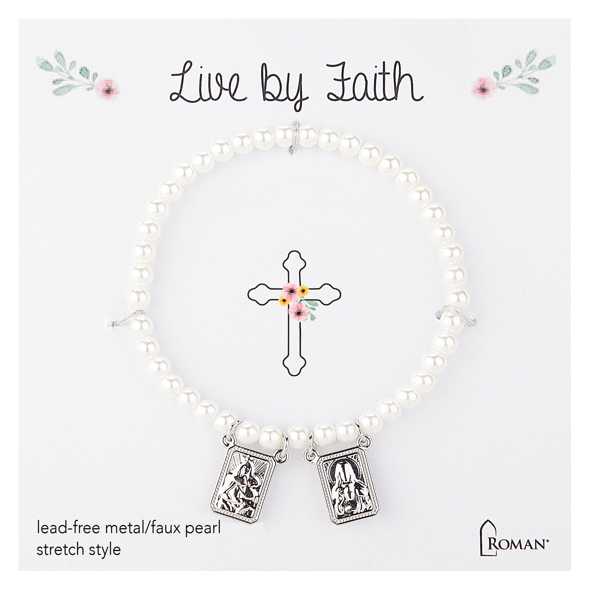 Children's Pearl Scapular Stretch Bracelet with Double Charms