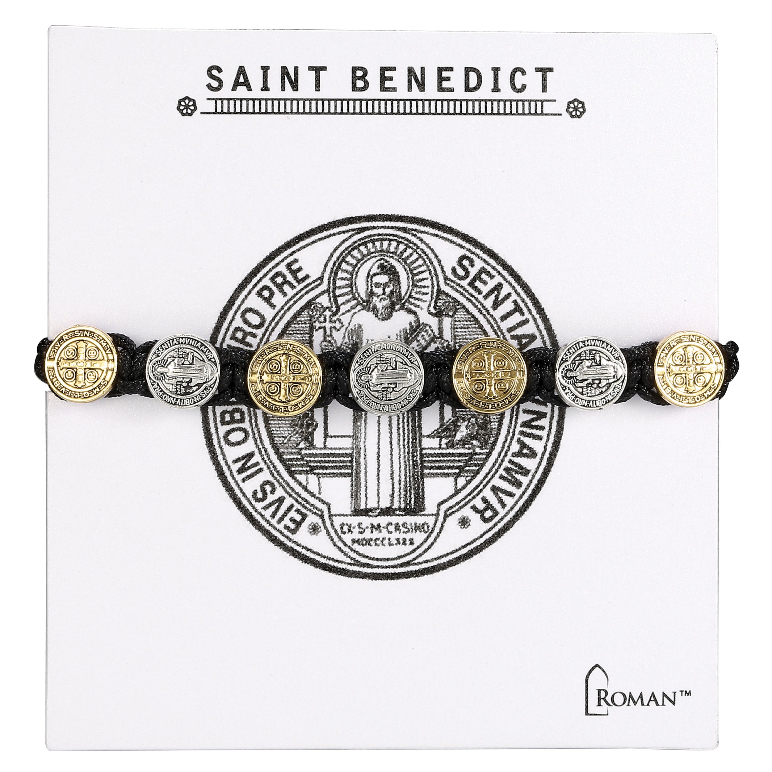 St. Benedict Cord Bracelet with Two Tone Round Medals