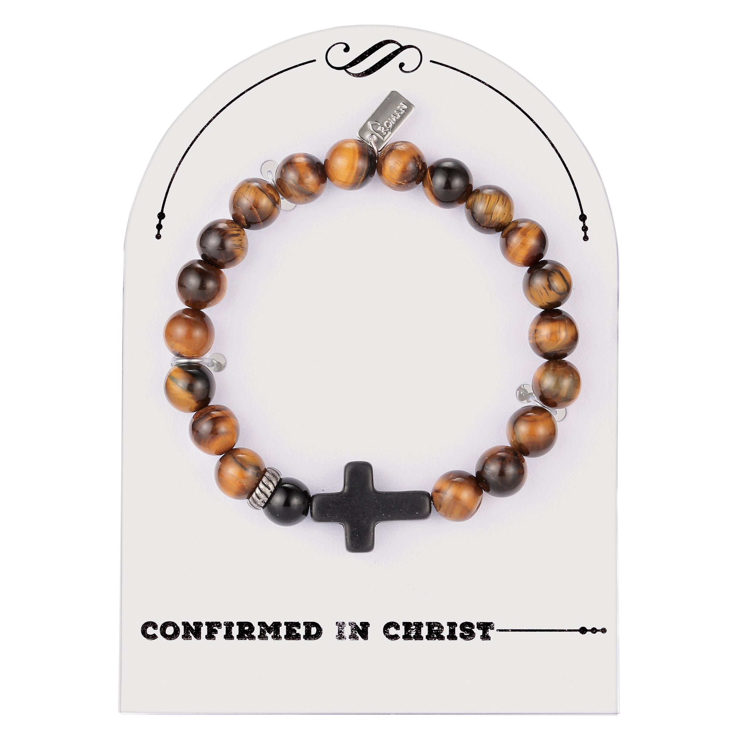 “Confirmed in Christ” Tiger Eye Gemstone Stretch Bracelet
