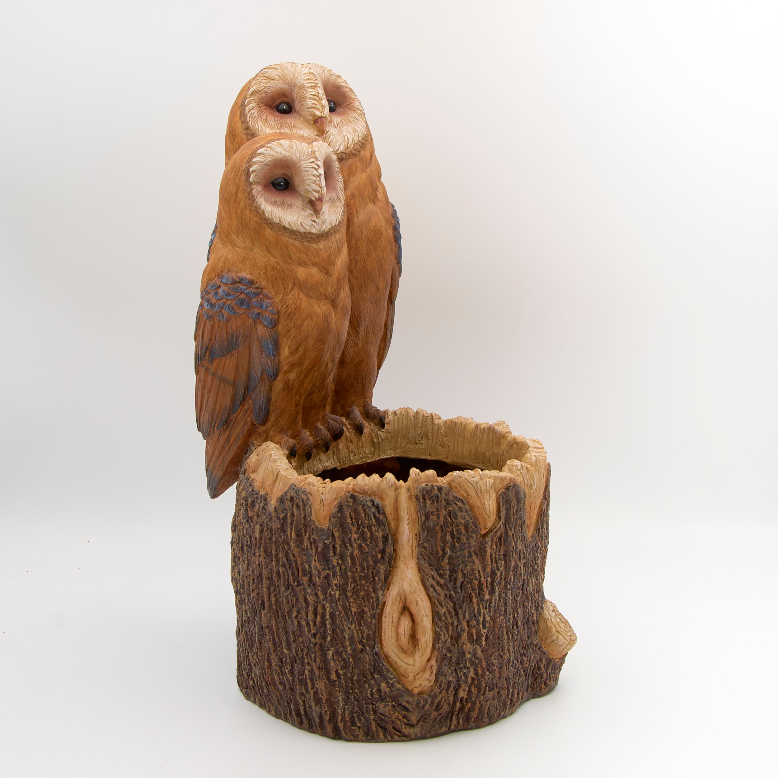 Barn Owl Pair Tree Trunk Planter