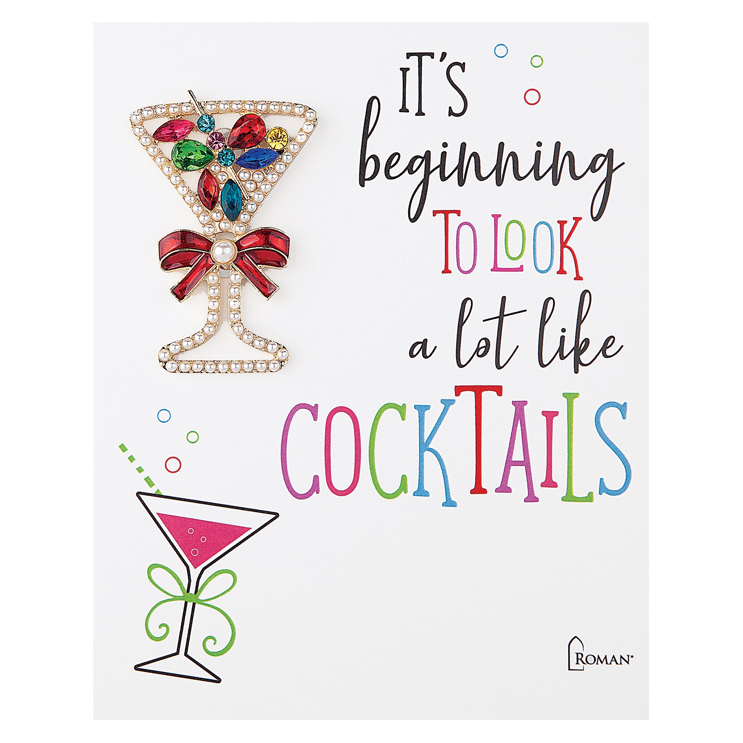 Holiday Cocktail Glass Pin with Bow