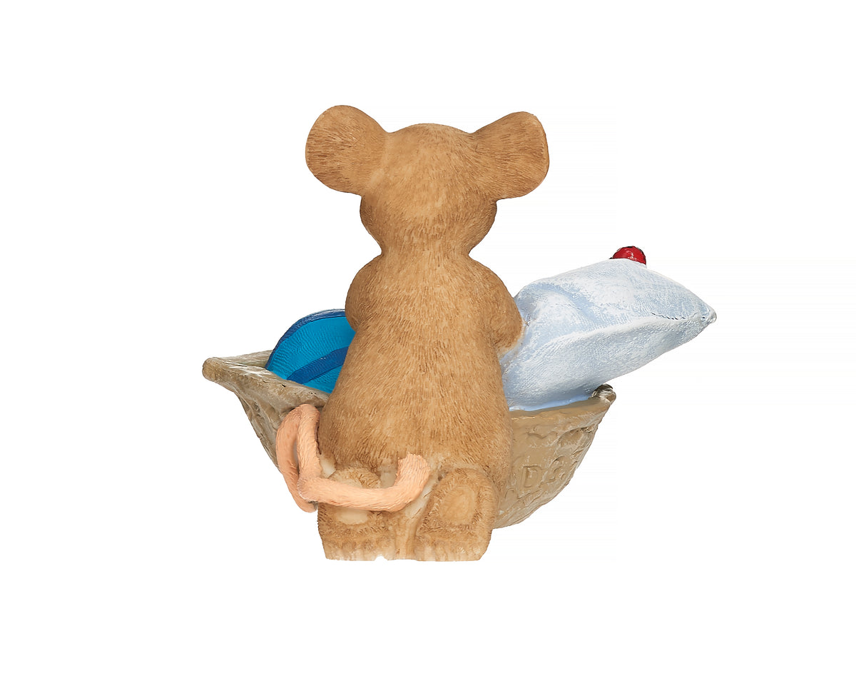 Rear view of Charming Tails Bedtime Prayers figure showing the mouse and sculpted bedding details