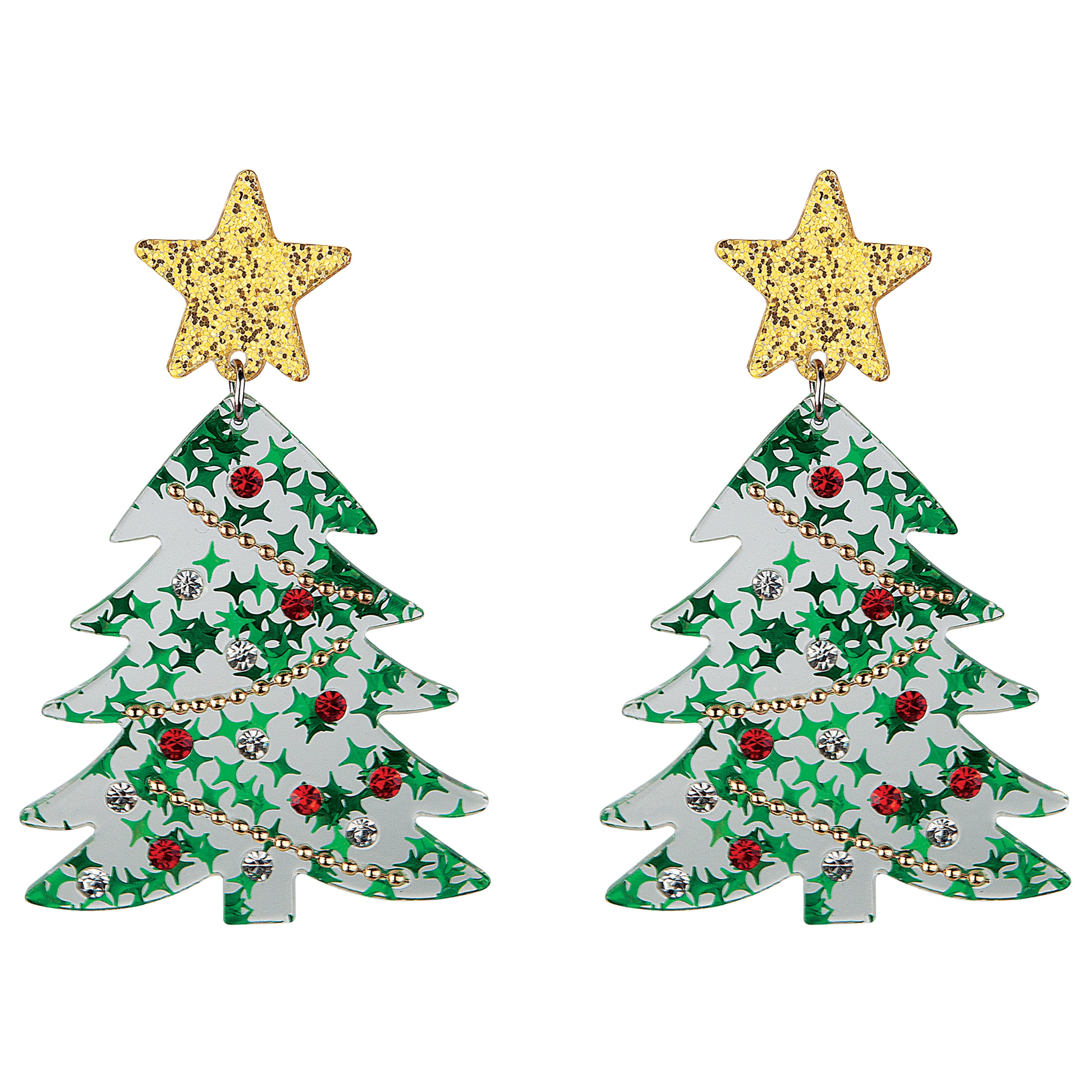 Glittering Christmas Tree Dangle Earrings