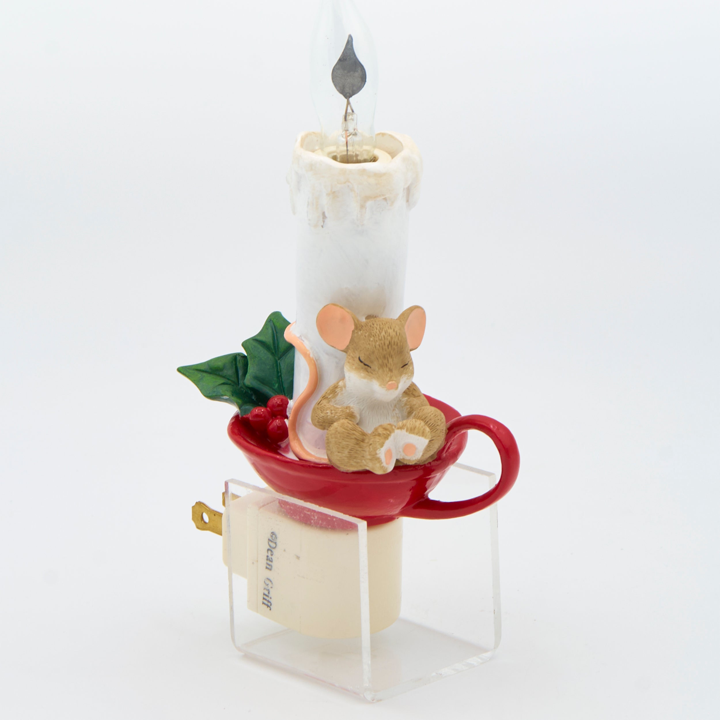 Charming Tails Sleeping Mouse on Candle Flicker Flame Night-Light