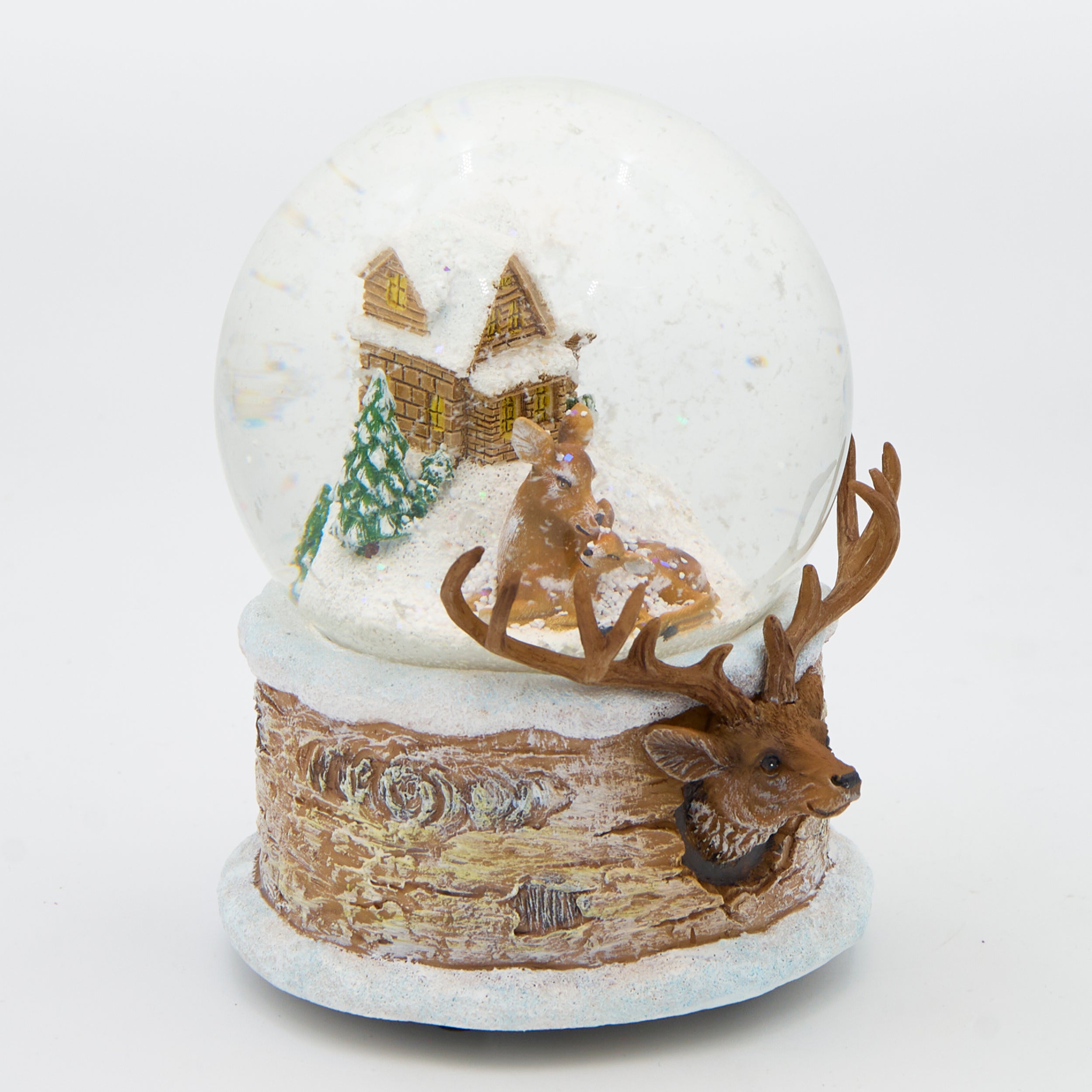 Glitterdome Musical Family Deer with Deer Head Base – "Have Yourself a Merry Little Christmas" Tune