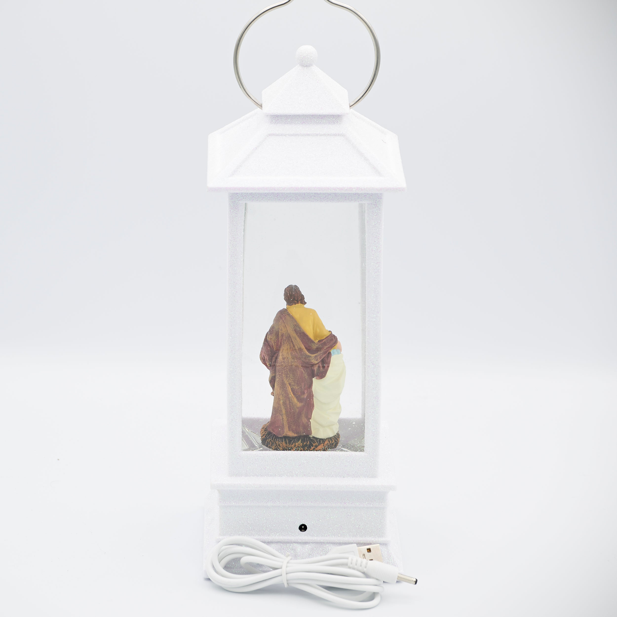 Confetti Lites Lighted Swirl White Lantern with Holy Family