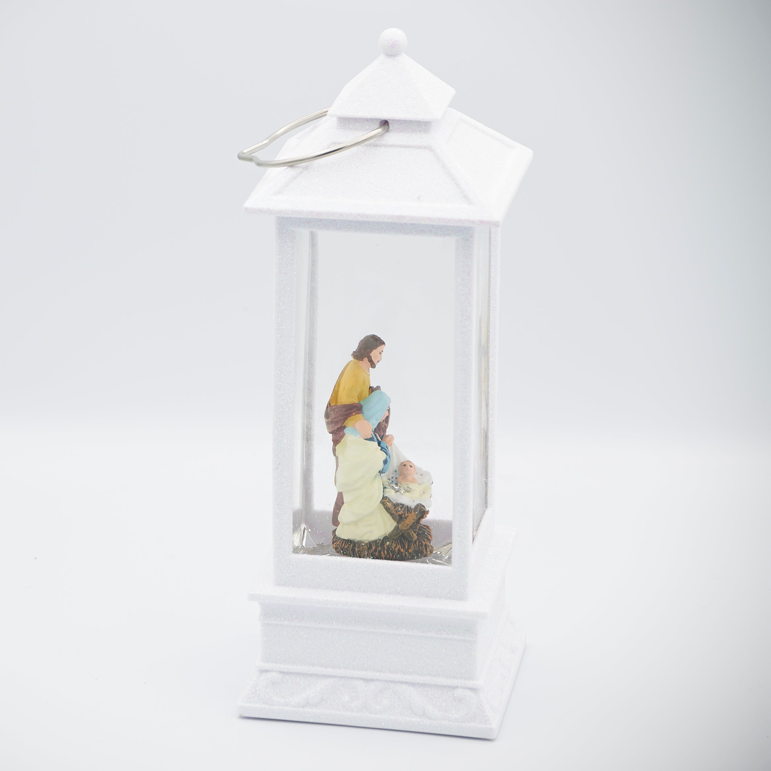 Confetti Lites Lighted Swirl White Lantern with Holy Family