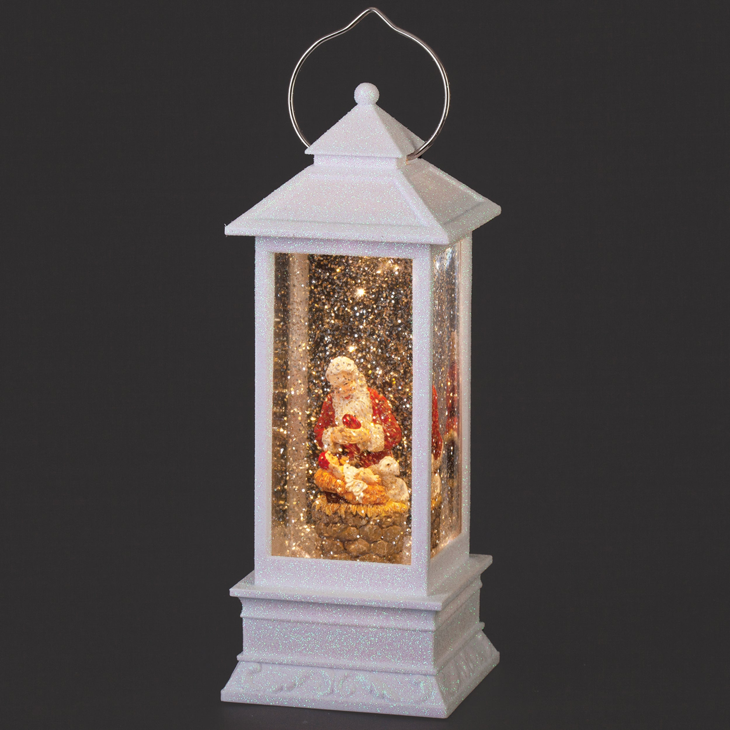 Confetti Lites Lighted Swirl Kneeling Santa White Lantern
