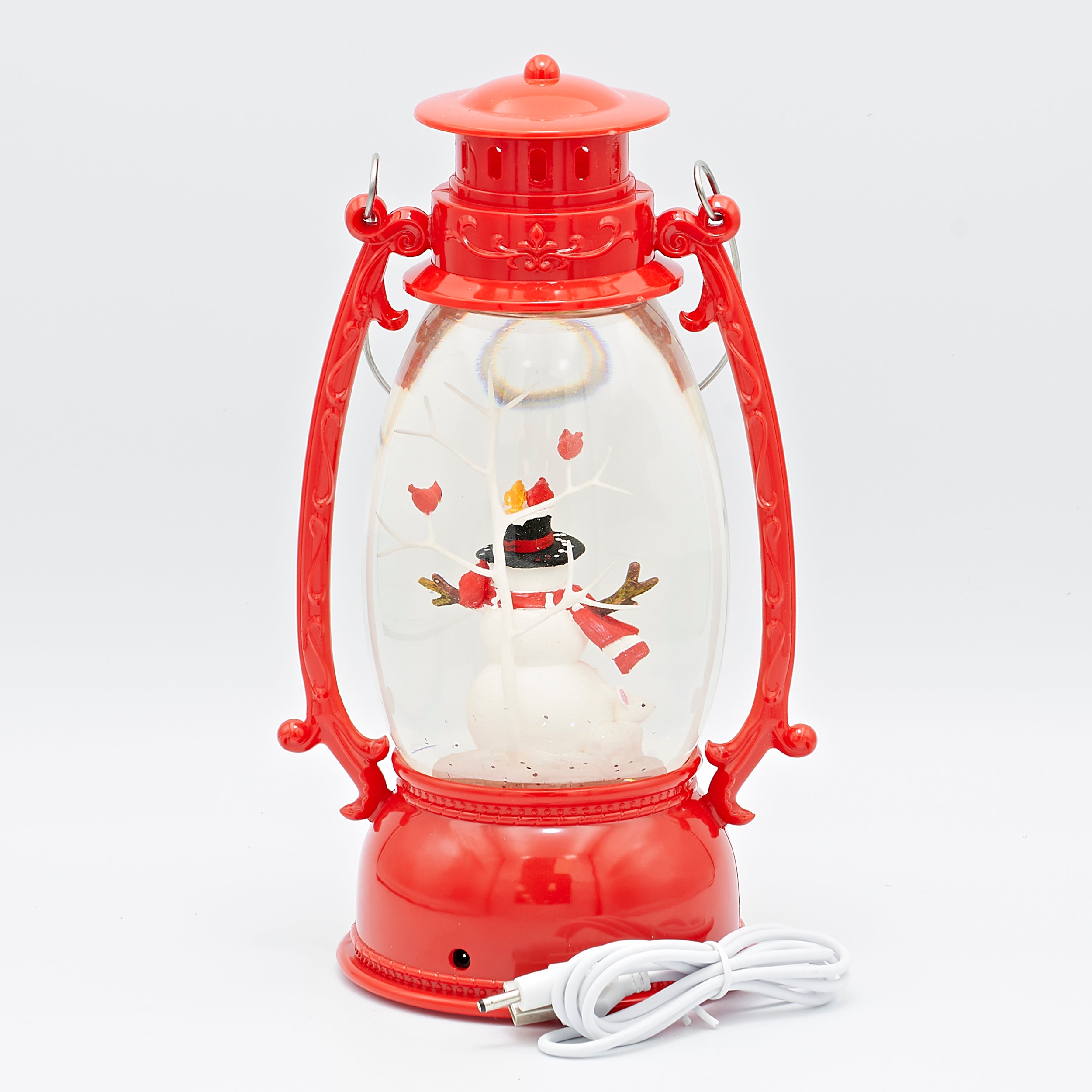 Confetti Lites Lighted Swirl Vintage Lantern with Snowman & Cardinal Scene