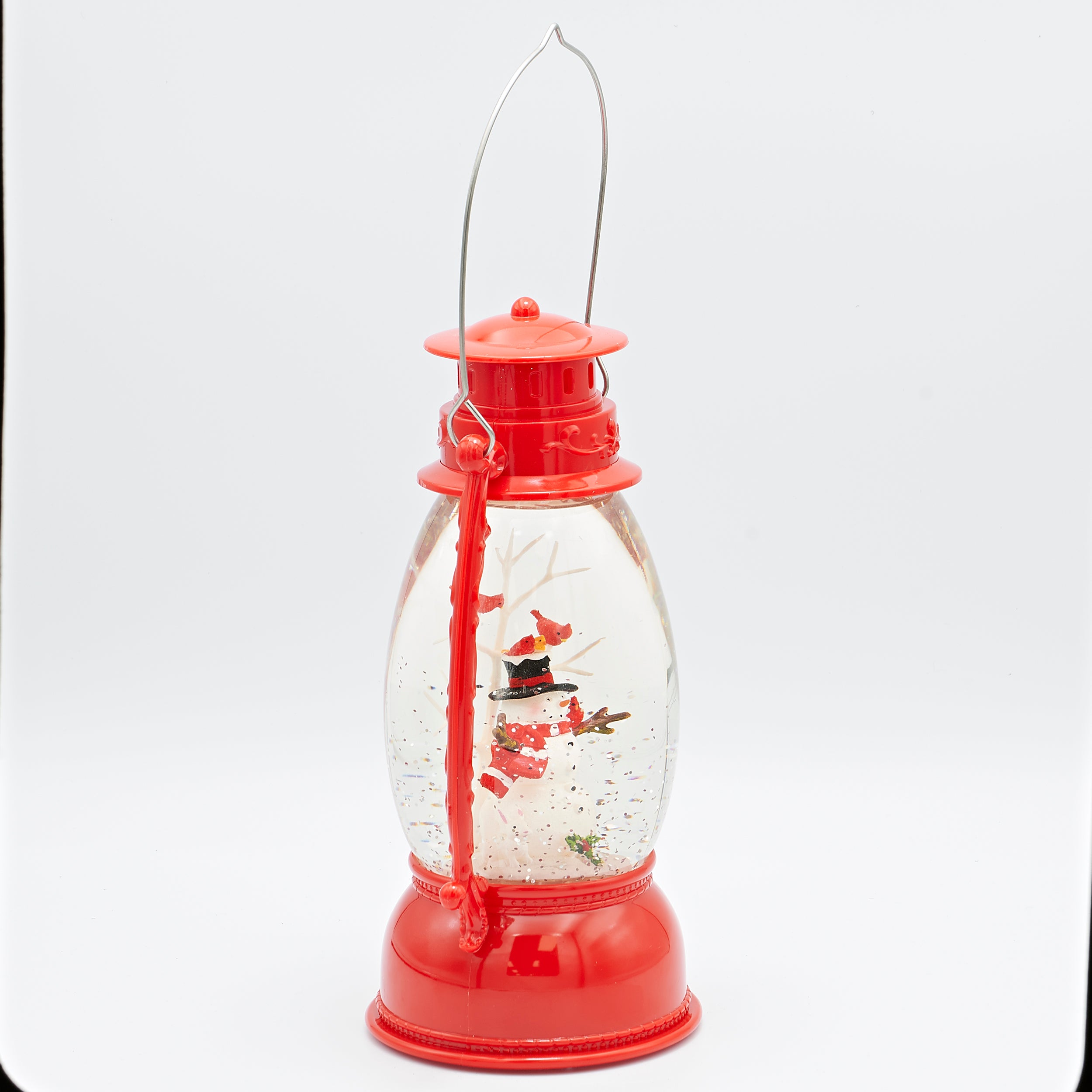 Confetti Lites Lighted Swirl Vintage Lantern with Snowman & Cardinal Scene